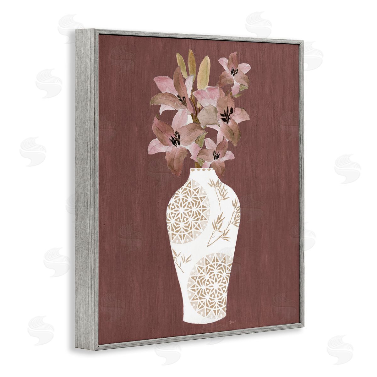 Boho Geometric Vase Grey Frame Print Wall Art, Home Decor by Janet Tava