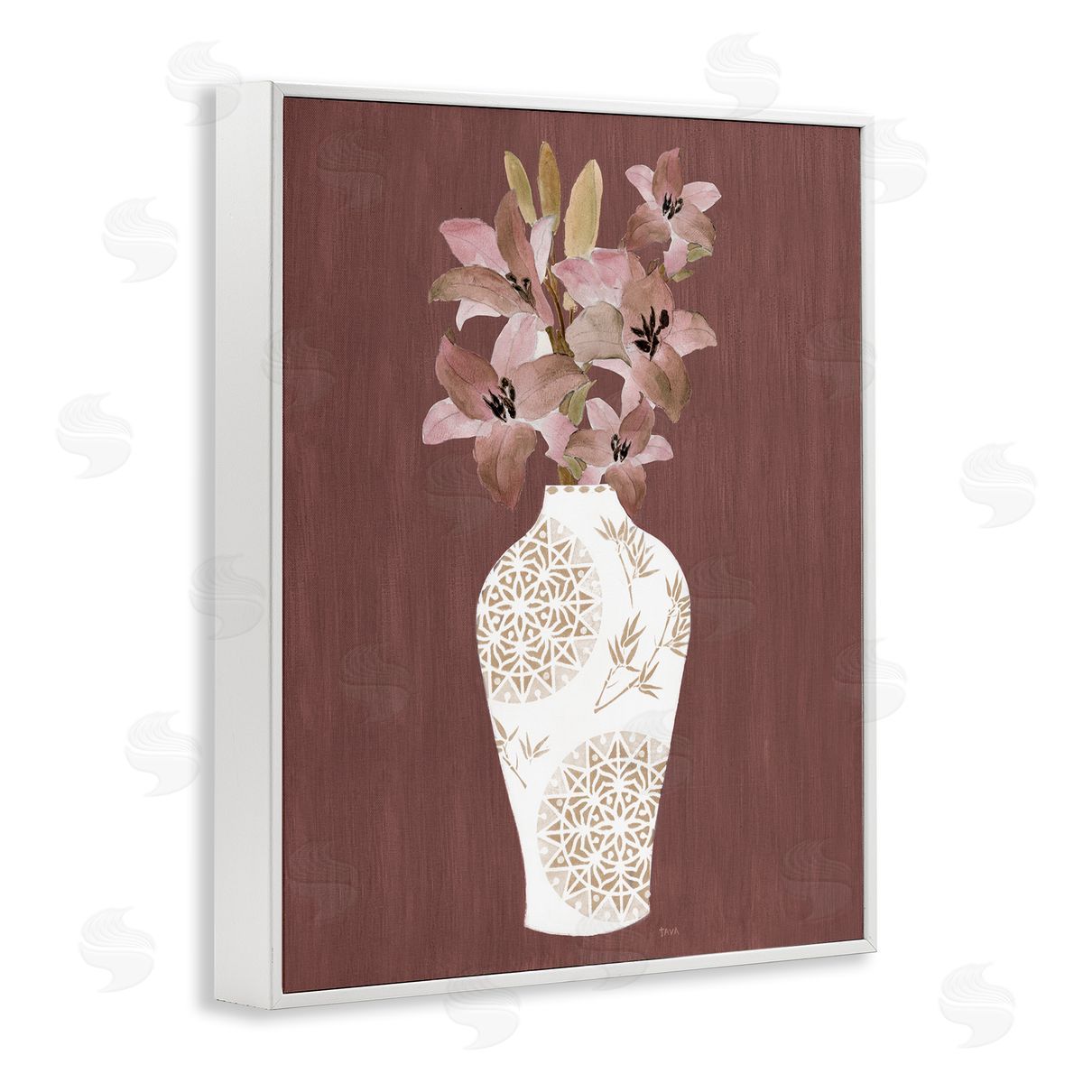 Boho Geometric Vase White Frame Print Wall Art, Home Decor by Janet Tava