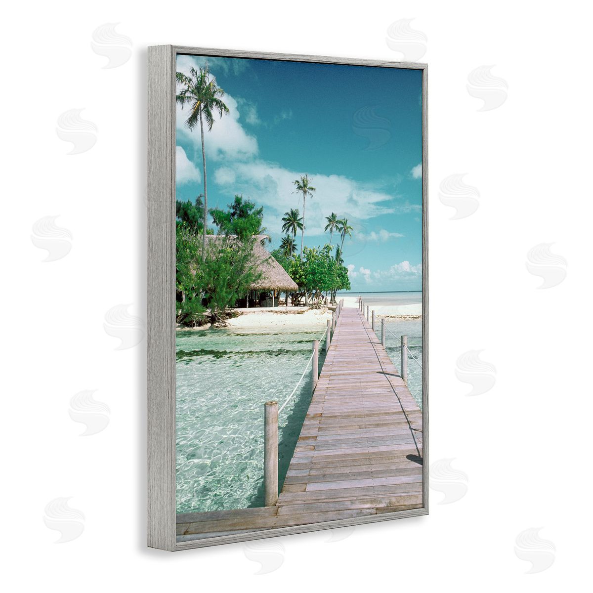 Tropical Bungalow Bridge Grey Frame Print Wall Art, Home Decor by Danita Delimont