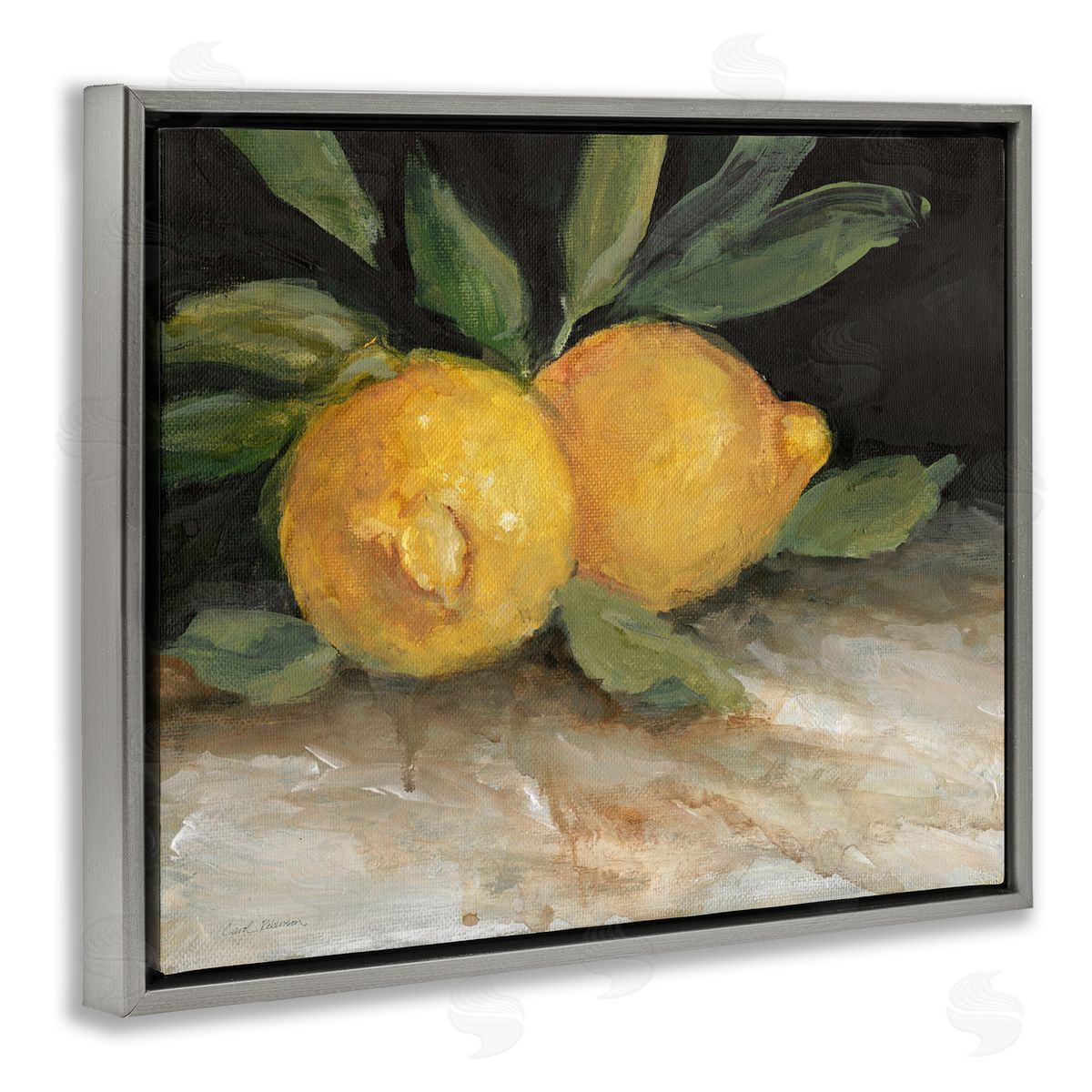 Carol Robinson Traditional Lemons Duo Gray Floating Frame Canvas Wall Art Print