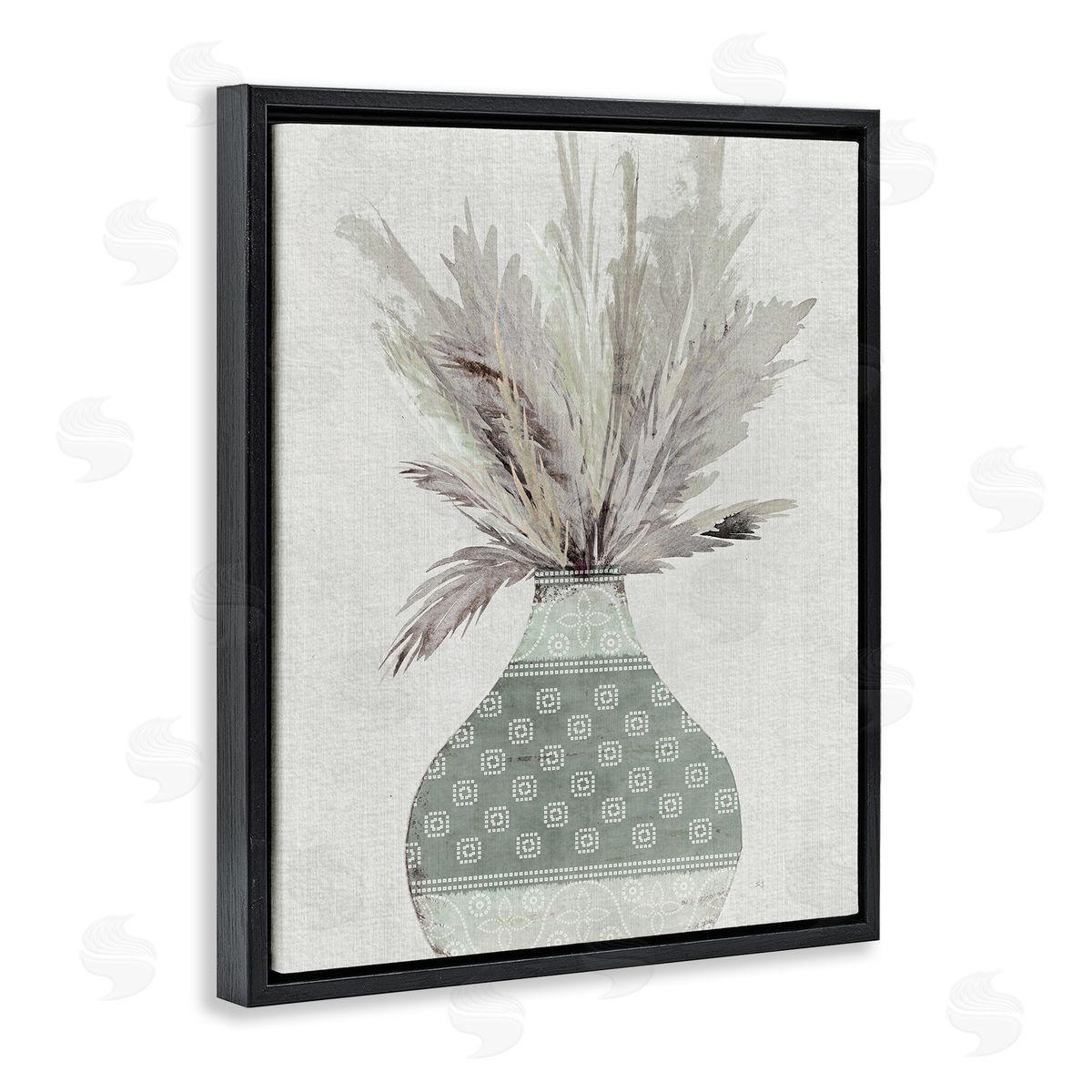 Boho Wheat in Vase Black Floating Frame Canvas Wall Art, Home Decor by Susan Jill
