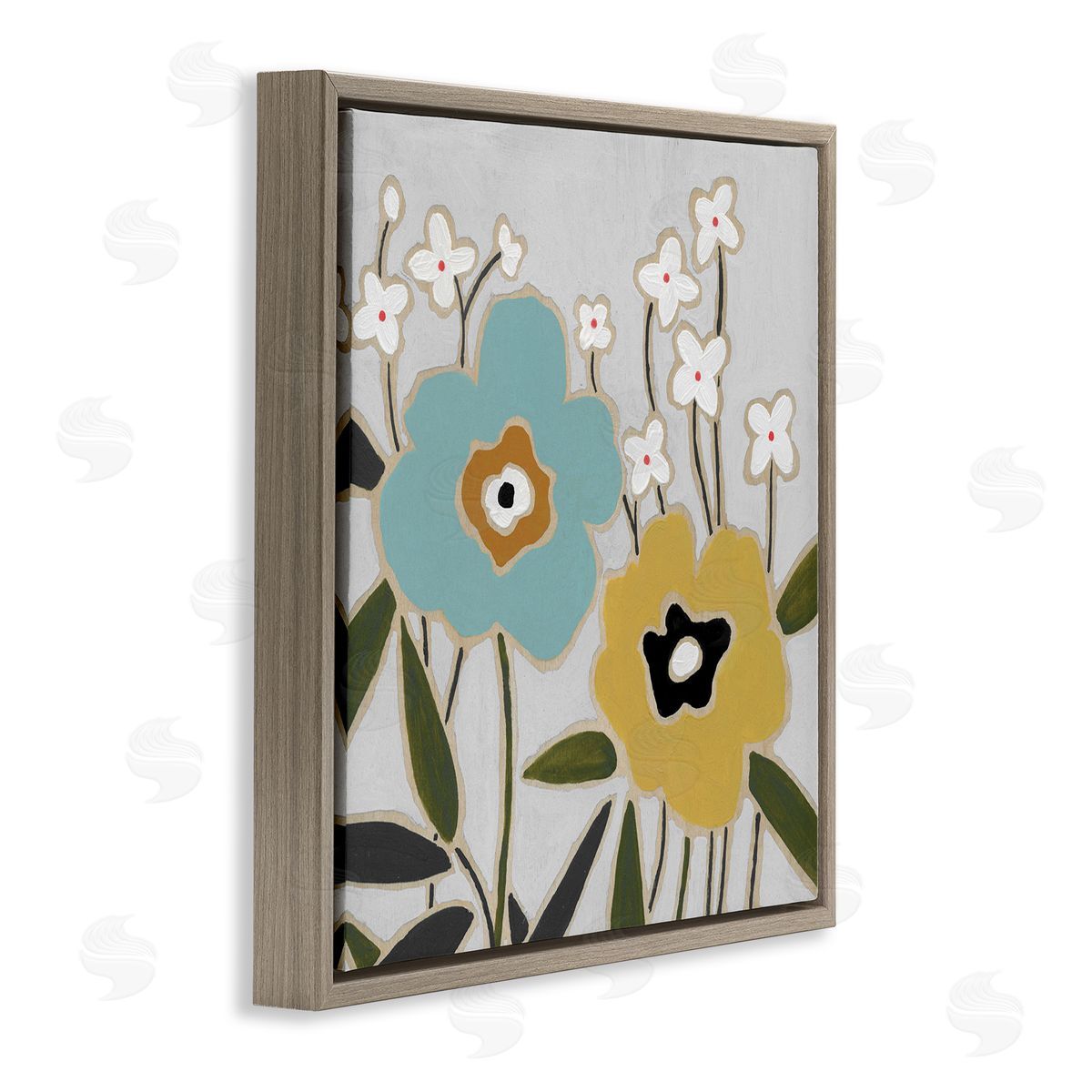 Carol Robinson Modern Hued Blooms Brown Floating Frame Canvas Wall Art Print