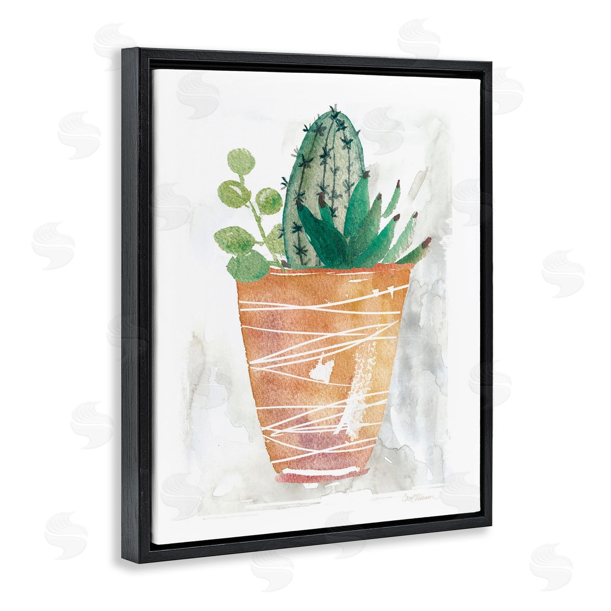 Cactus & Succulent Vase Black Floating Frame Canvas Wall Art, Home Decor by Carol Robinson