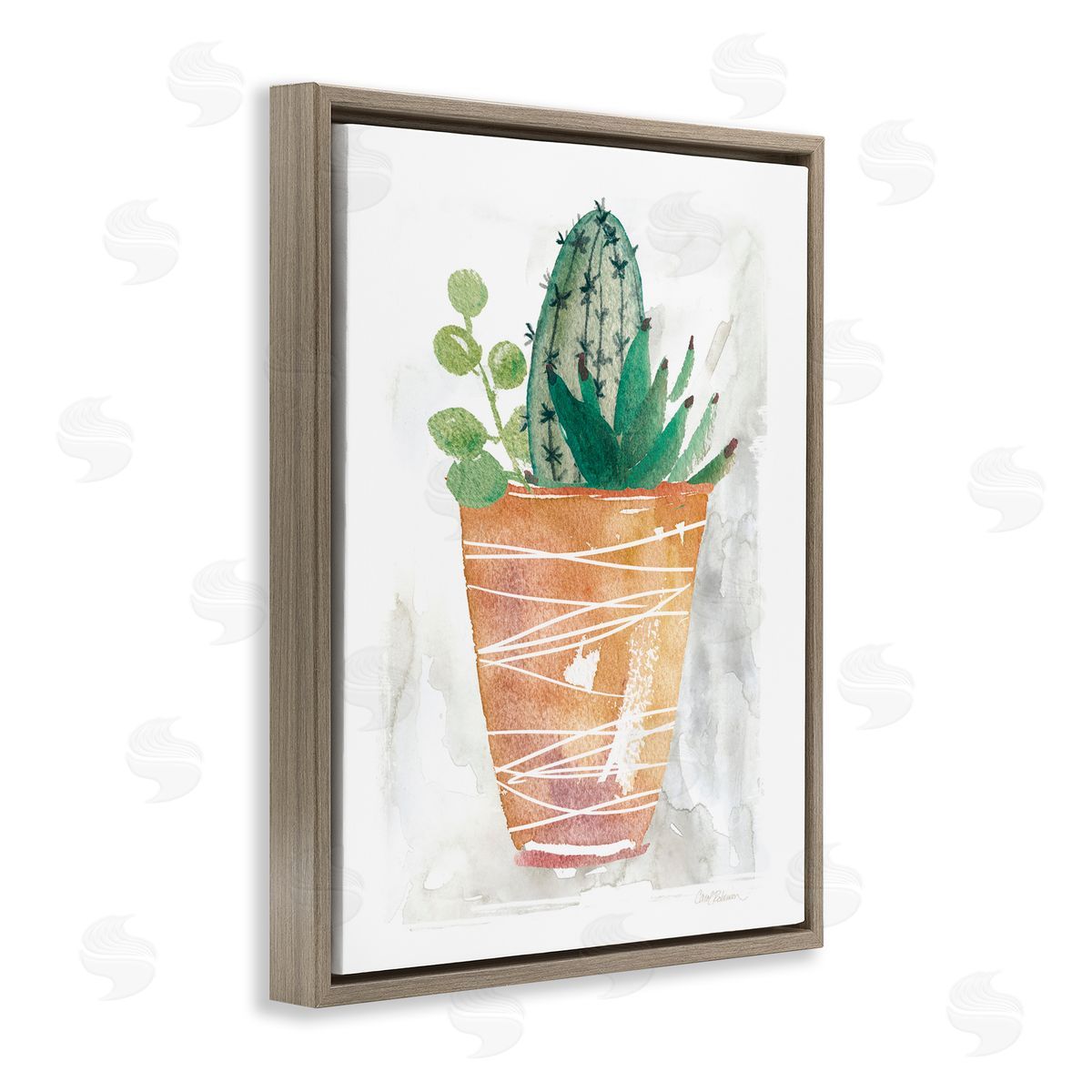 Cactus & Succulent Vase Brown Floating Frame Canvas Wall Art, Home Decor by Carol Robinson