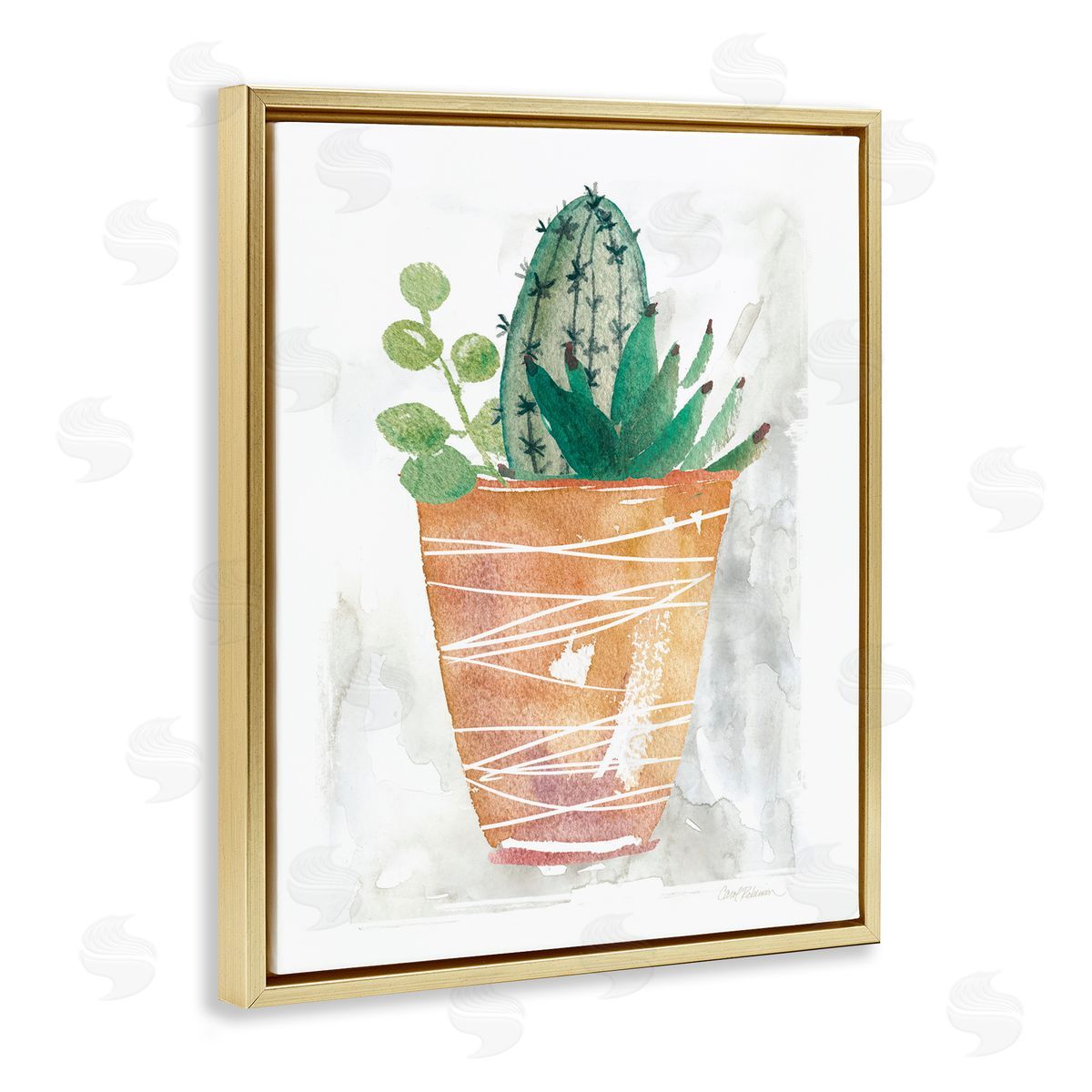 Cactus & Succulent Vase Gold Floating Frame Canvas Wall Art, Home Decor by Carol Robinson