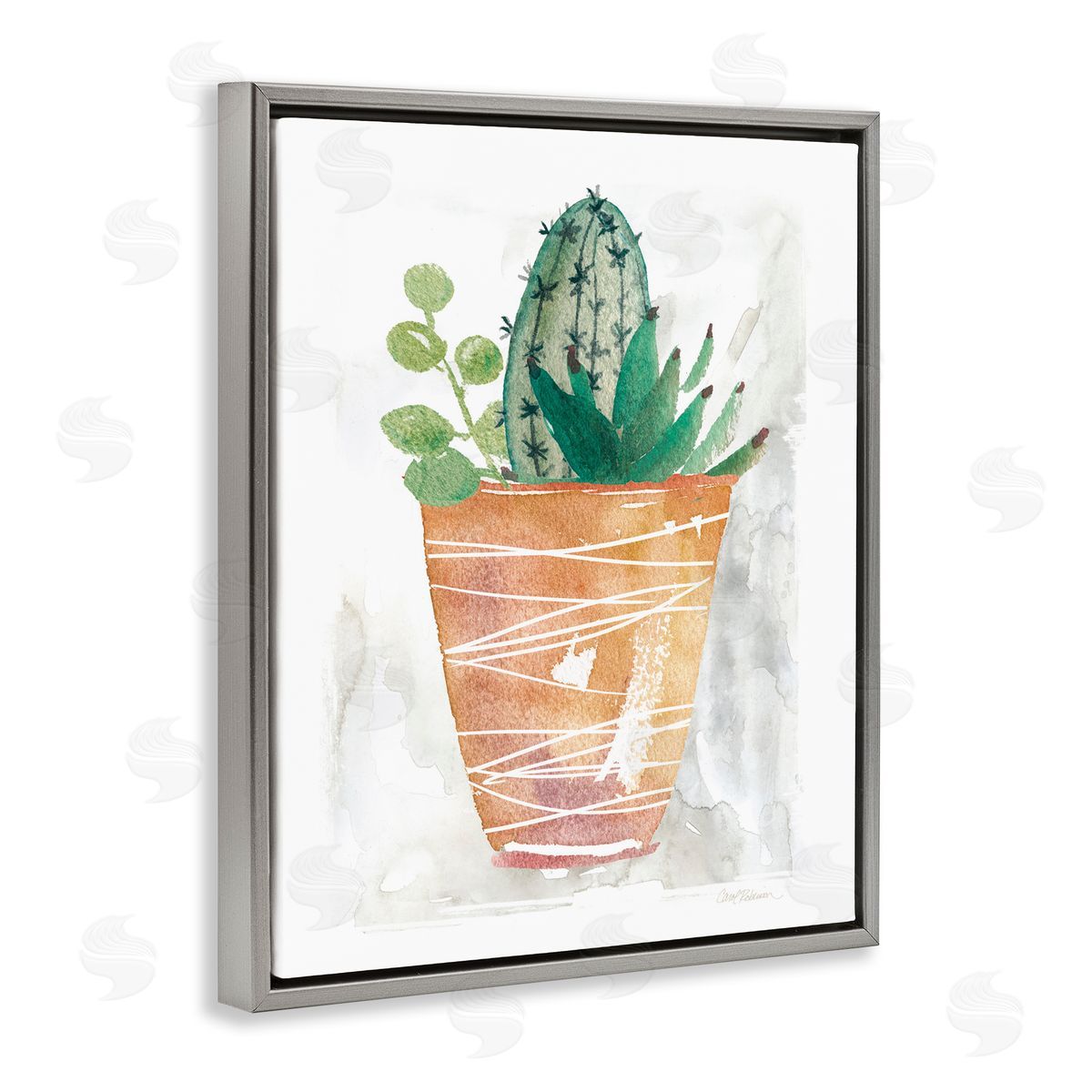 Cactus & Succulent Vase Grey Floating Frame Canvas Wall Art, Home Decor by Carol Robinson