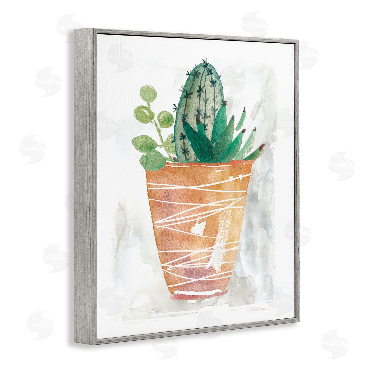 Cactus & Succulent Vase Grey Frame Print Wall Art, Home Decor by Carol Robinson