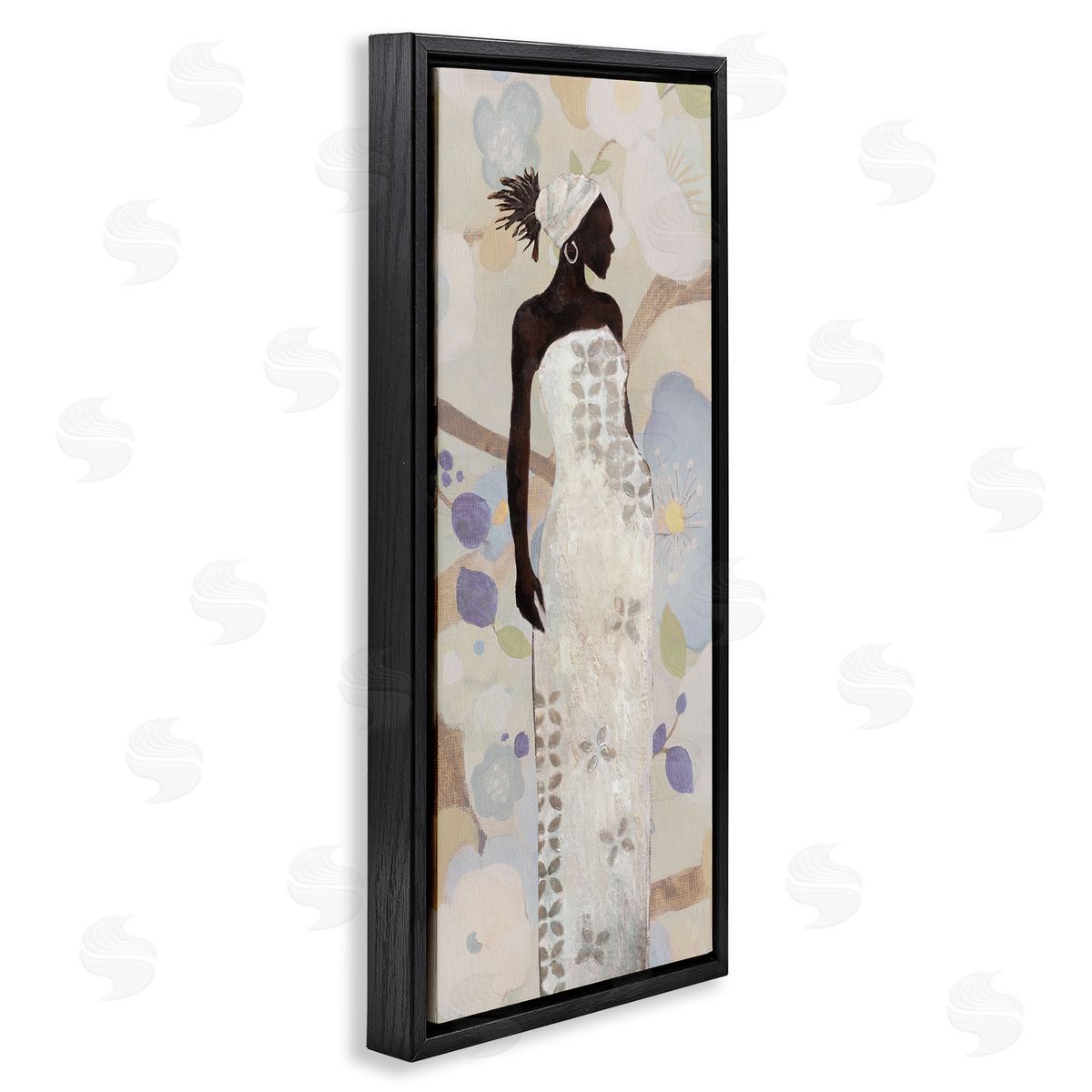 Stylish Woman Neutral Tones Black Floating Frame Canvas Wall Art, Home Decor by Janet Tava
