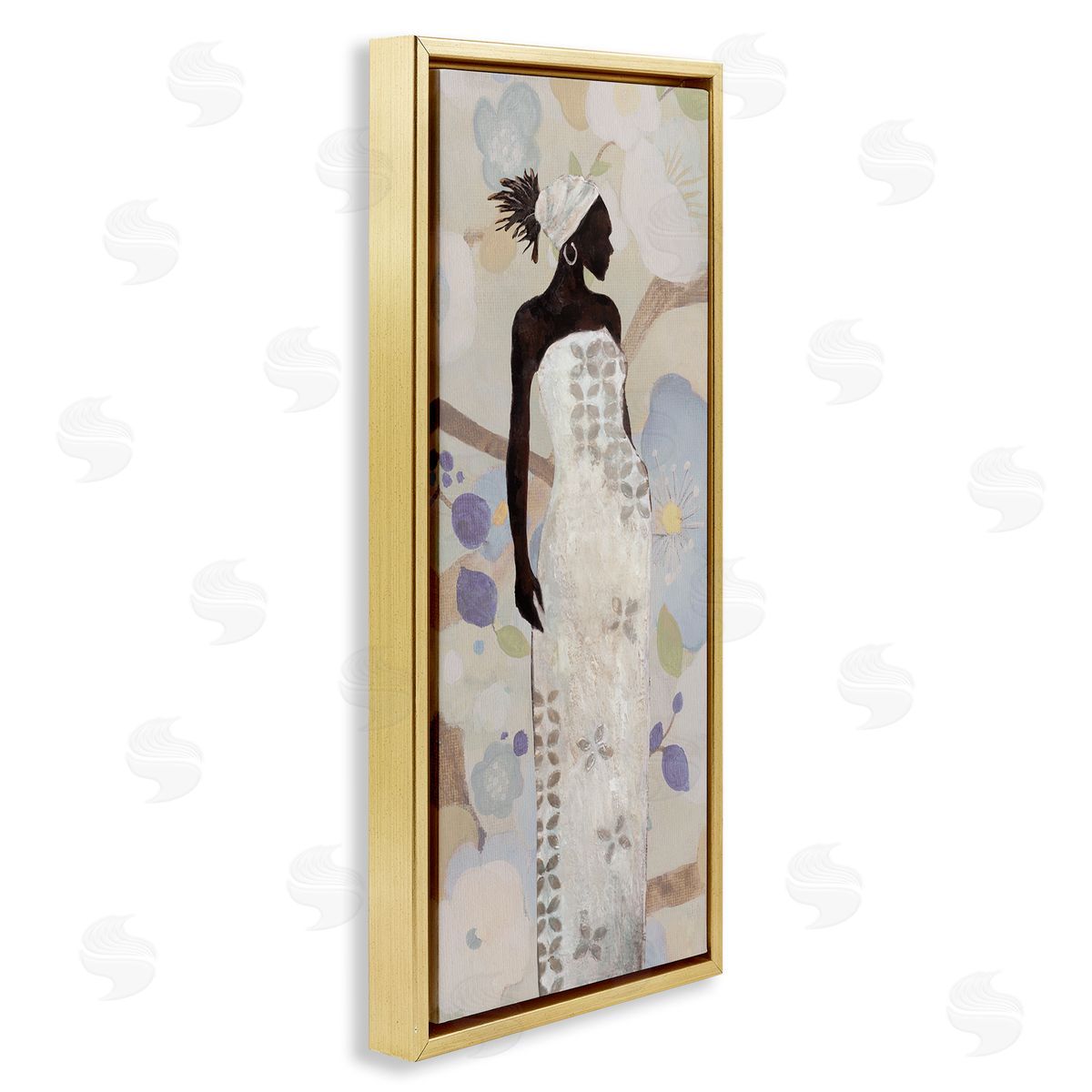 Stylish Woman Neutral Tones Gold Floating Frame Canvas Wall Art, Home Decor by Janet Tava