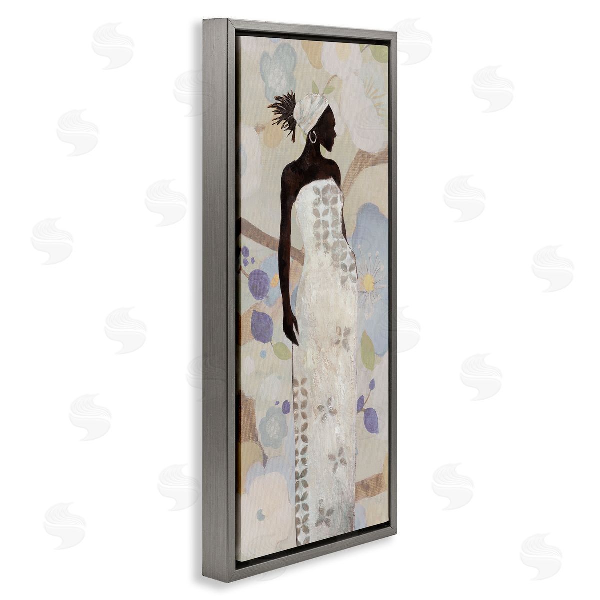 Stylish Woman Neutral Tones Grey Floating Frame Canvas Wall Art, Home Decor by Janet Tava