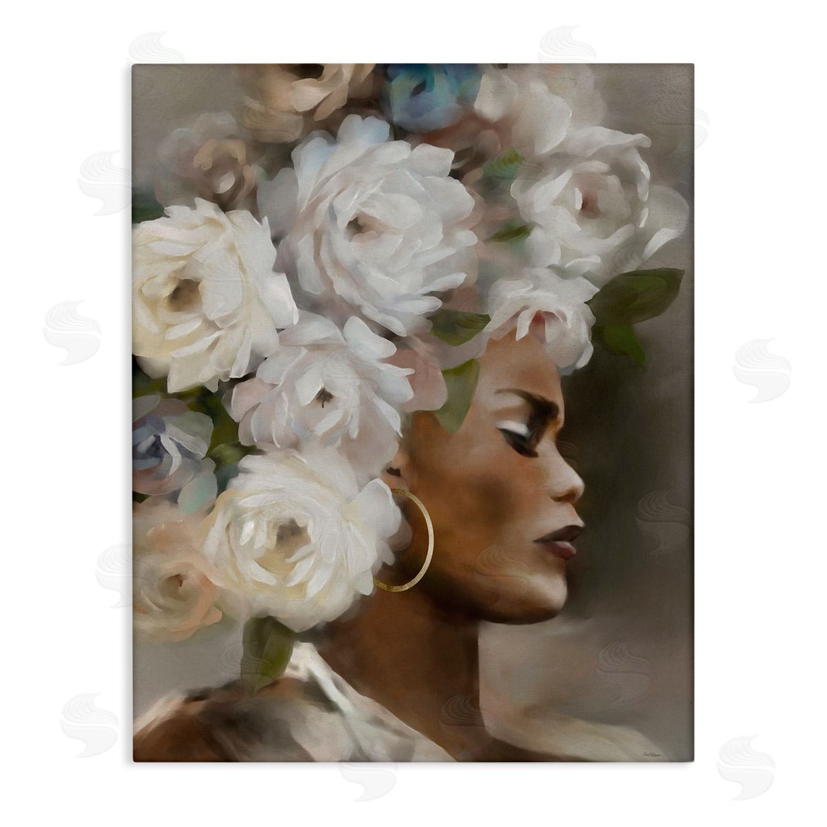 Woman with Floral Headdress Canvas Wall Art, Home Decor by Carol Robinson