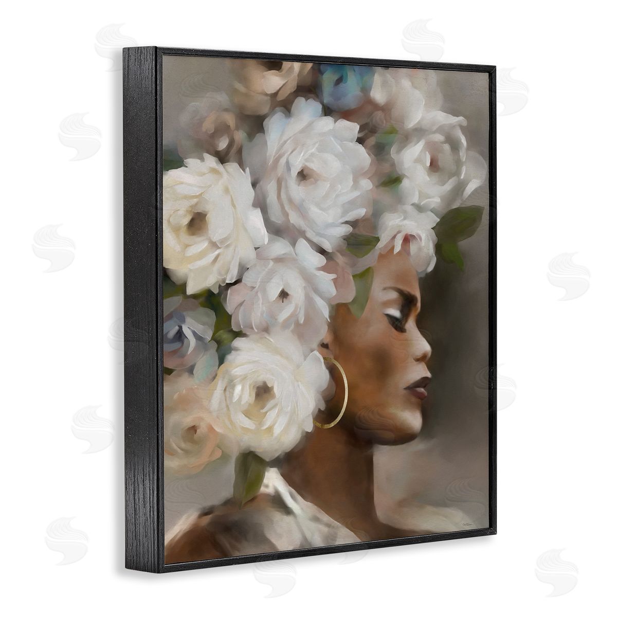 Woman with Floral Headdress Black Frame Print Wall Art, Home Decor by Carol Robinson