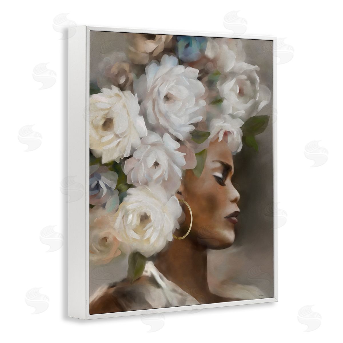 Woman with Floral Headdress White Frame Print Wall Art, Home Decor by Carol Robinson