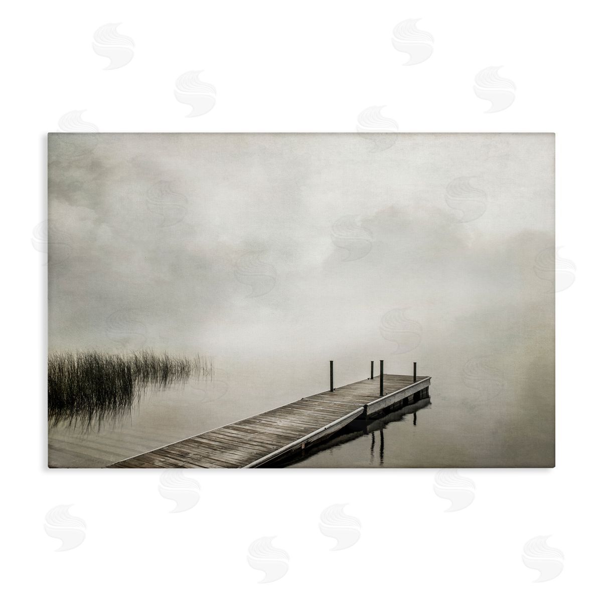 Mysterious Foggy Lake Dock Canvas Wall Art, Home Decor by Peter Hawkins