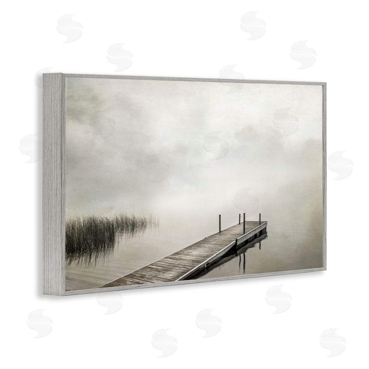 Mysterious Foggy Lake Dock Grey Frame Print Wall Art, Home Decor by Peter Hawkins