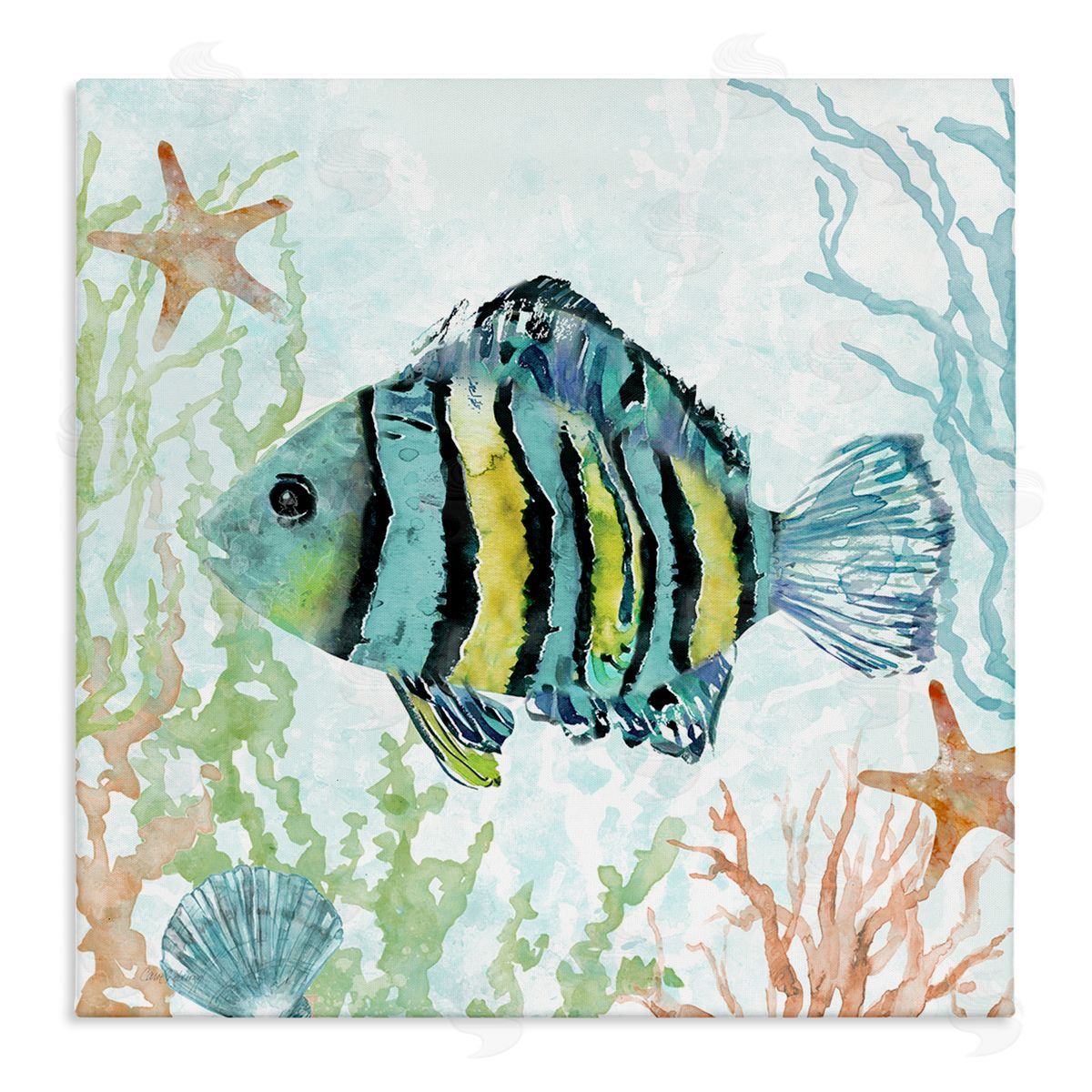 Striped Fish Underwater Canvas Wall Art, Home Decor by Carol Robinson