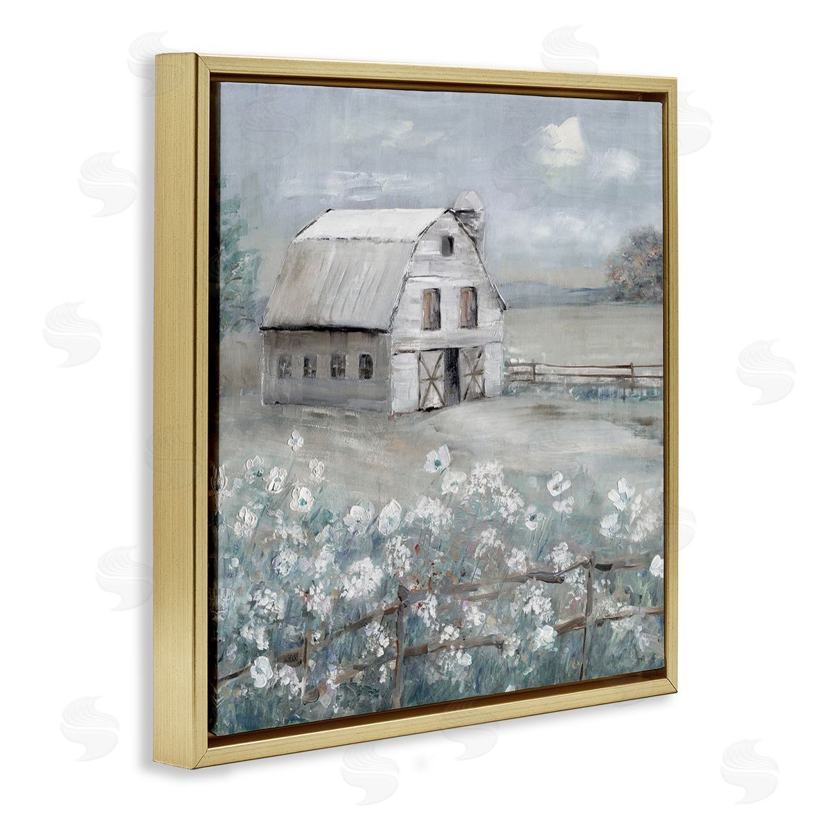 Traditional Barn & Meadow Gold Floating Frame Canvas Wall Art, Home Decor by Sally Swatland