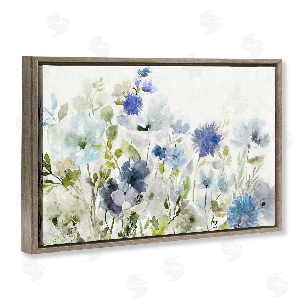 Blue Opaque Flower Layers Brown Floating Frame Canvas Wall Art, Home Decor by Carol Robinson