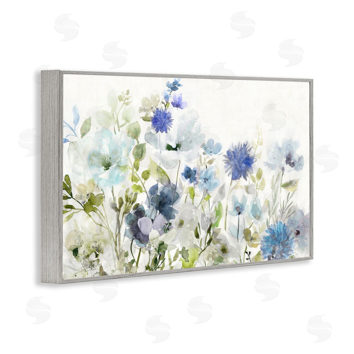 Blue Opaque Flower Layers Grey Frame Print Wall Art, Home Decor by Carol Robinson