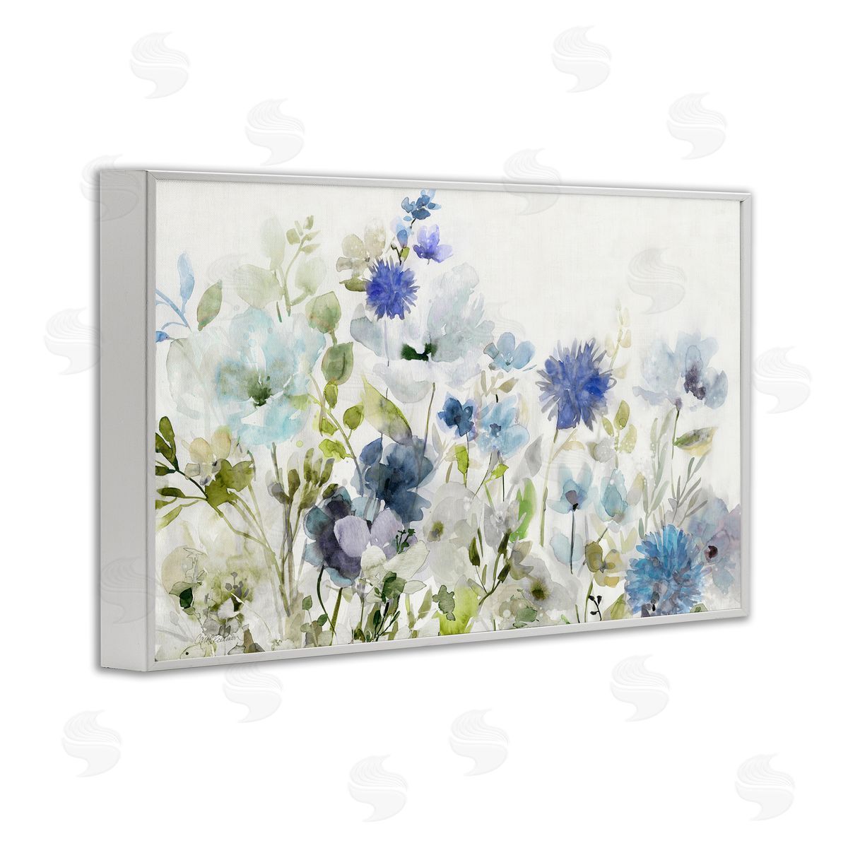 Blue Opaque Flower Layers White Frame Print Wall Art, Home Decor by Carol Robinson
