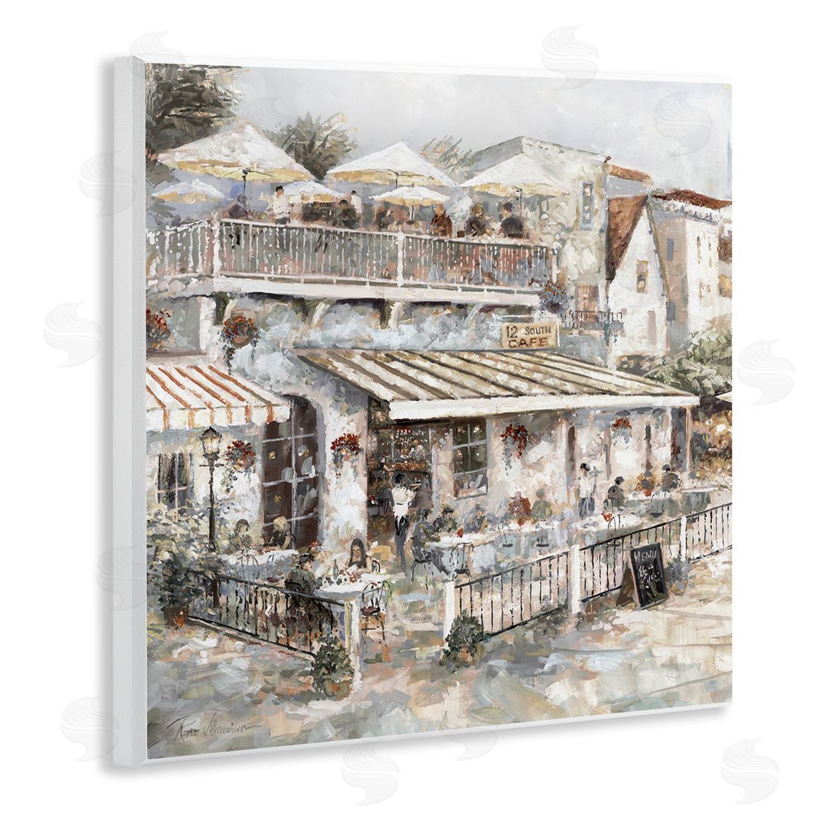 Town Café Patio Wood Plaque Wall Art, Home Decor by Ruane Manning