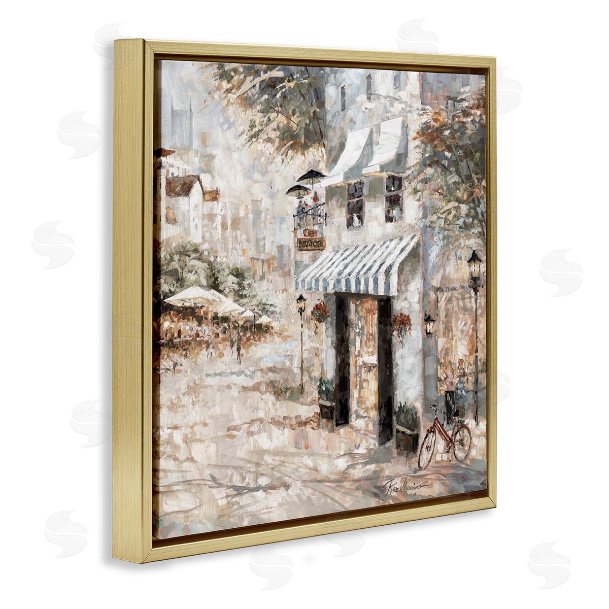 City Bistro Shopfront Gold Floating Frame Canvas Wall Art, Home Decor by Ruane Manning