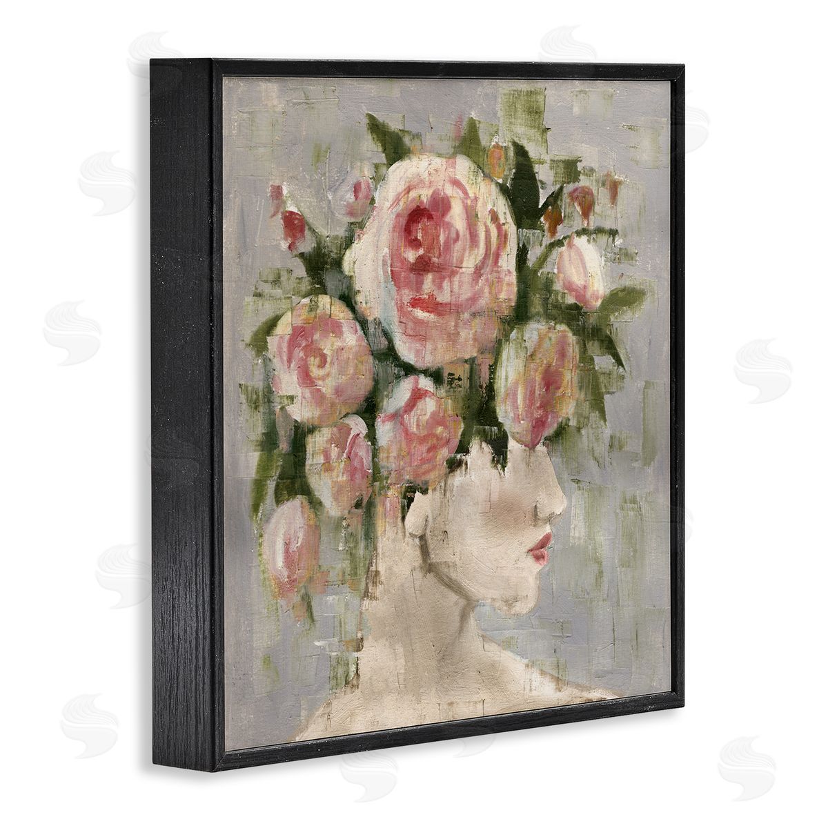 Abstract Woman with Roses Black Frame Print Wall Art, Home Decor by Charity Henderson