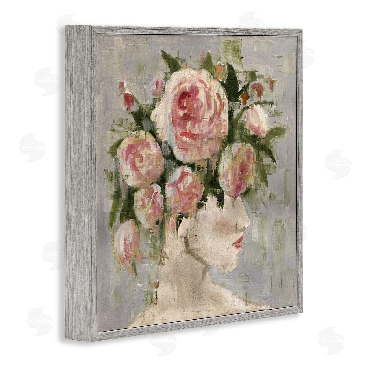 Abstract Woman with Roses Grey Frame Print Wall Art, Home Decor by Charity Henderson