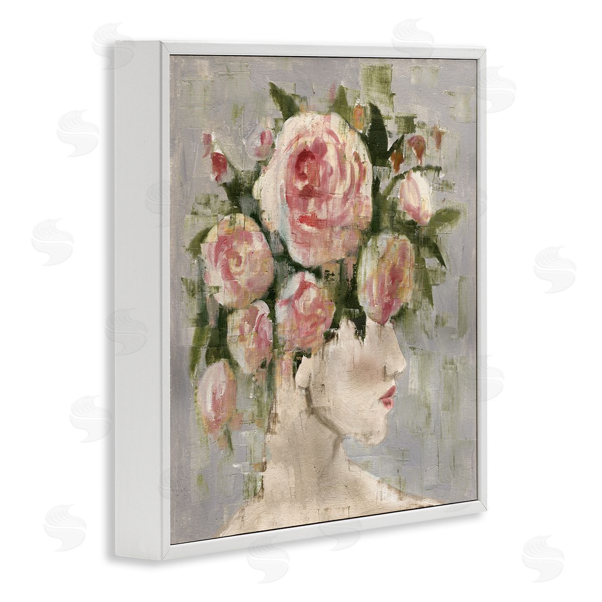 Abstract Woman with Roses White Frame Print Wall Art, Home Decor by Charity Henderson
