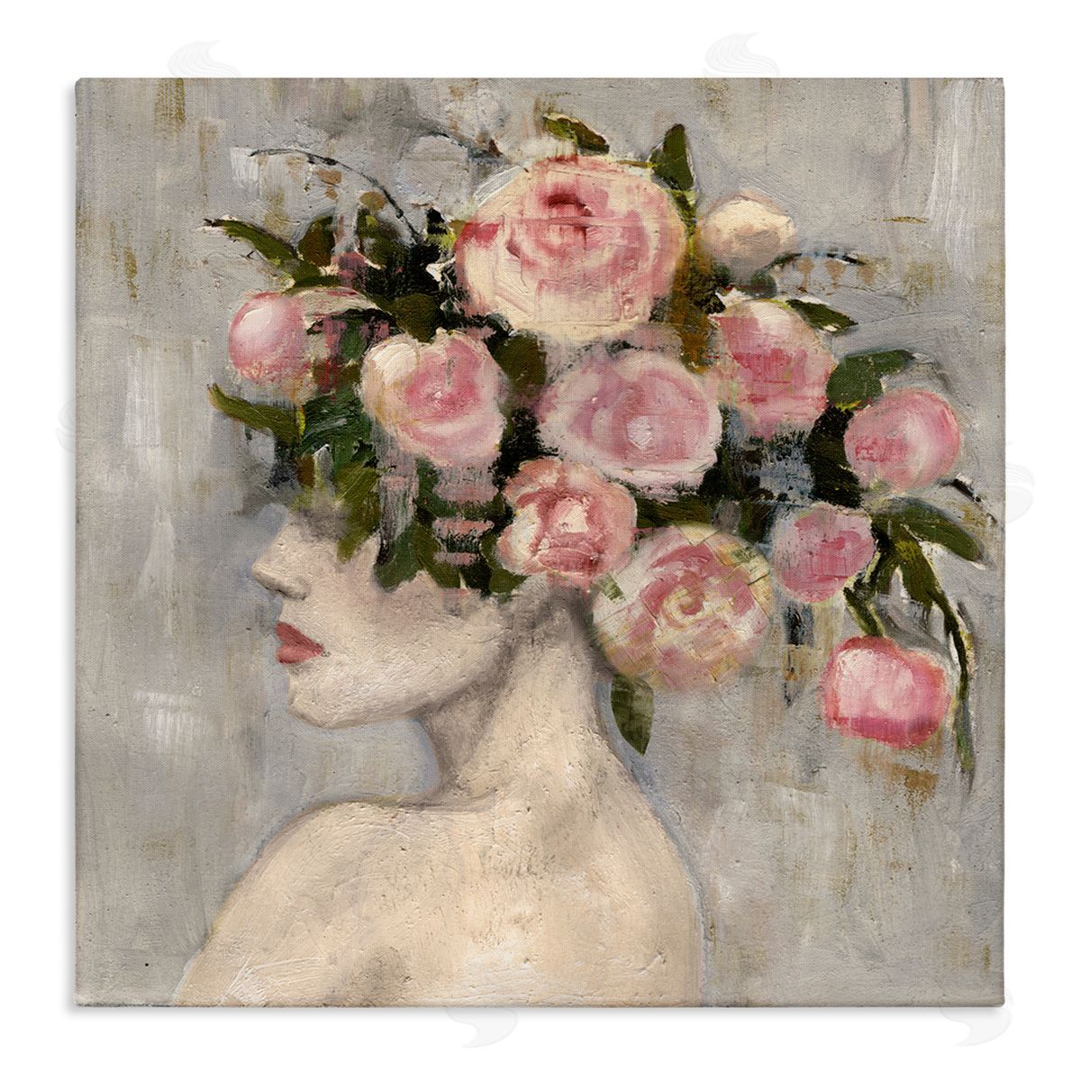 Peonies Headdress Woman Canvas Wall Art, Home Decor by Charity Henderson