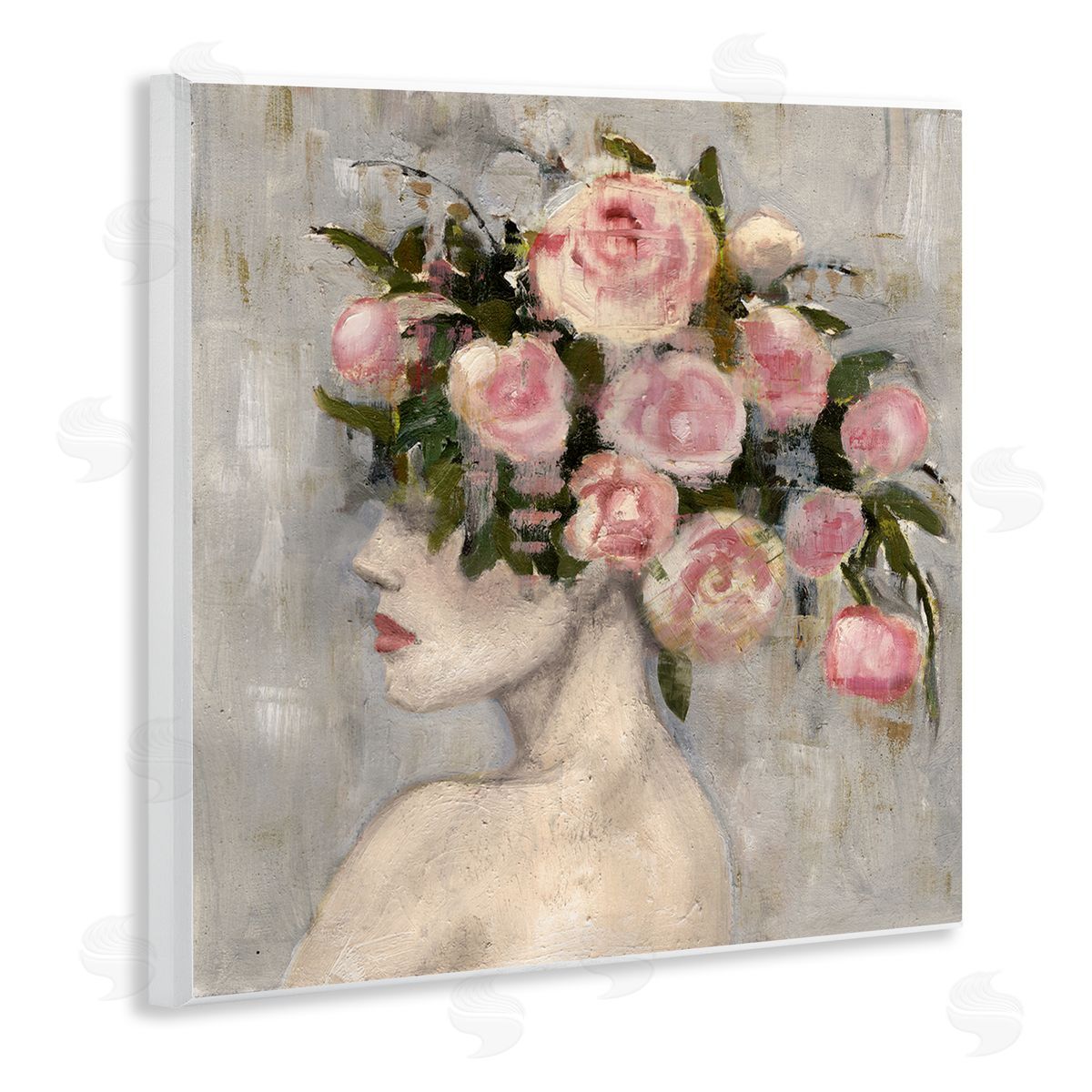 Peonies Headdress Woman Wood Plaque Wall Art, Home Decor by Charity Henderson