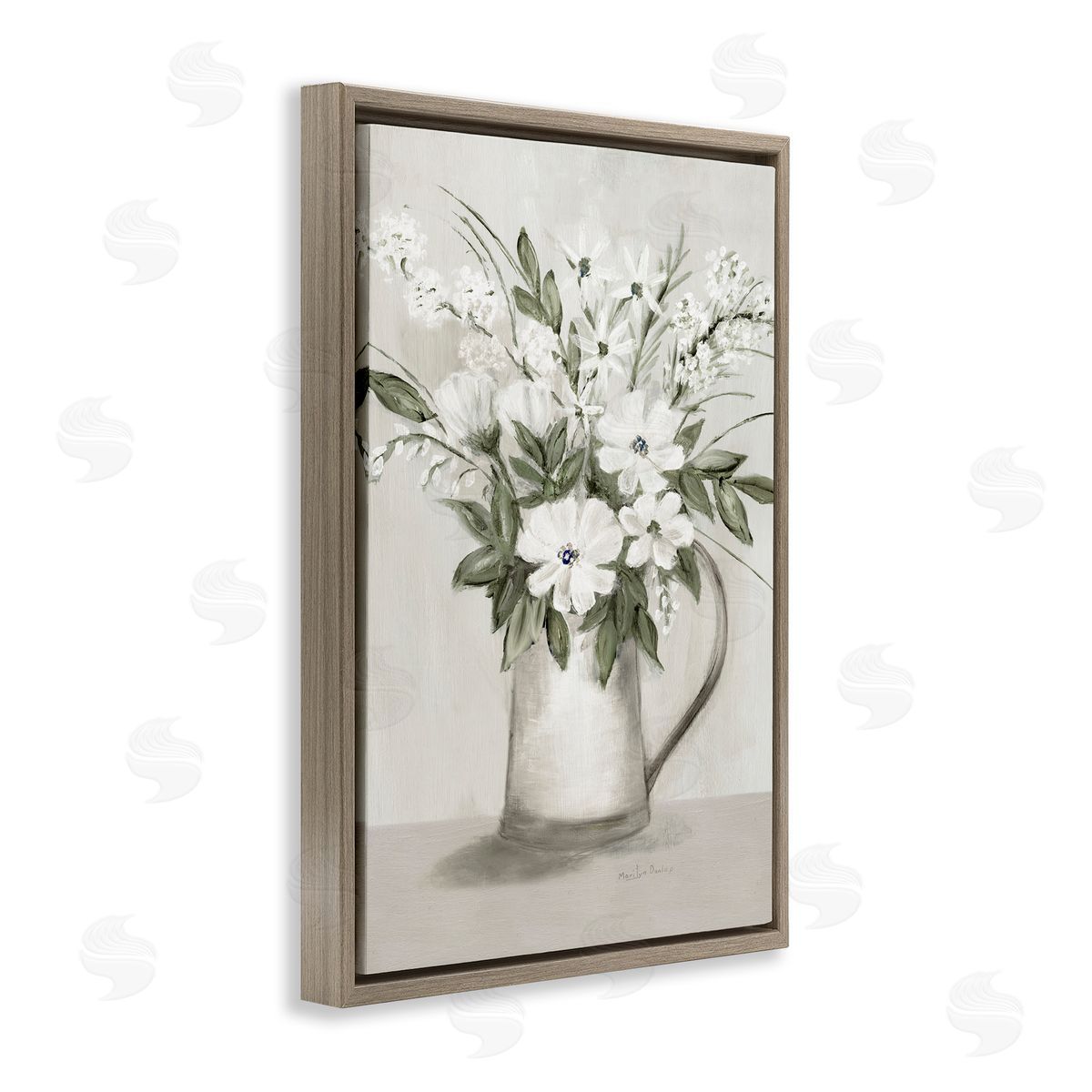 Country Pitcher Bouquet Brown Floating Frame Canvas Wall Art, Home Decor by Marilyn Dunlap