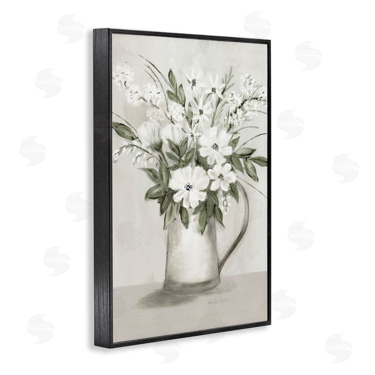 Country Pitcher Bouquet Black Frame Print Wall Art, Home Decor by Marilyn Dunlap