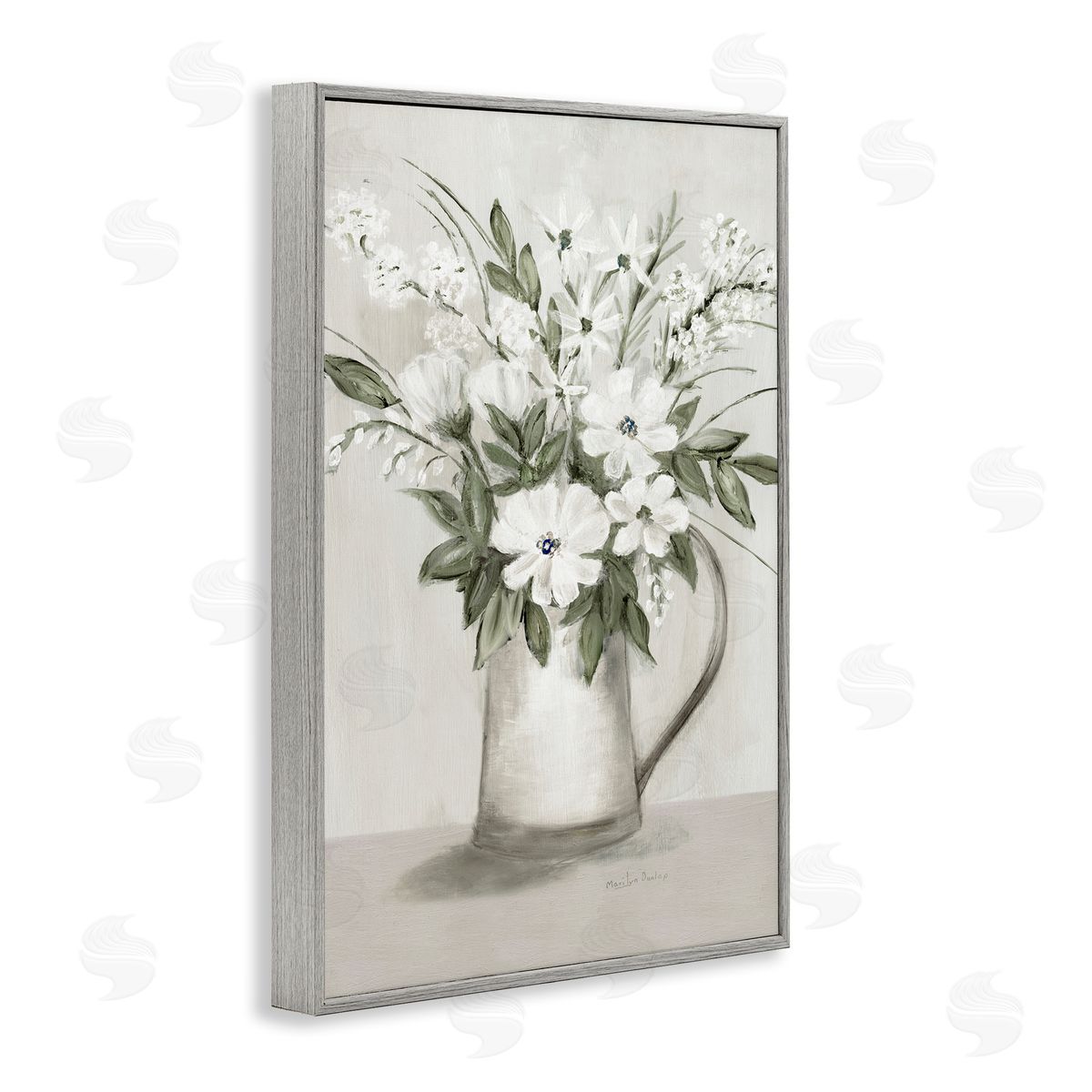 Country Pitcher Bouquet Grey Frame Print Wall Art, Home Decor by Marilyn Dunlap