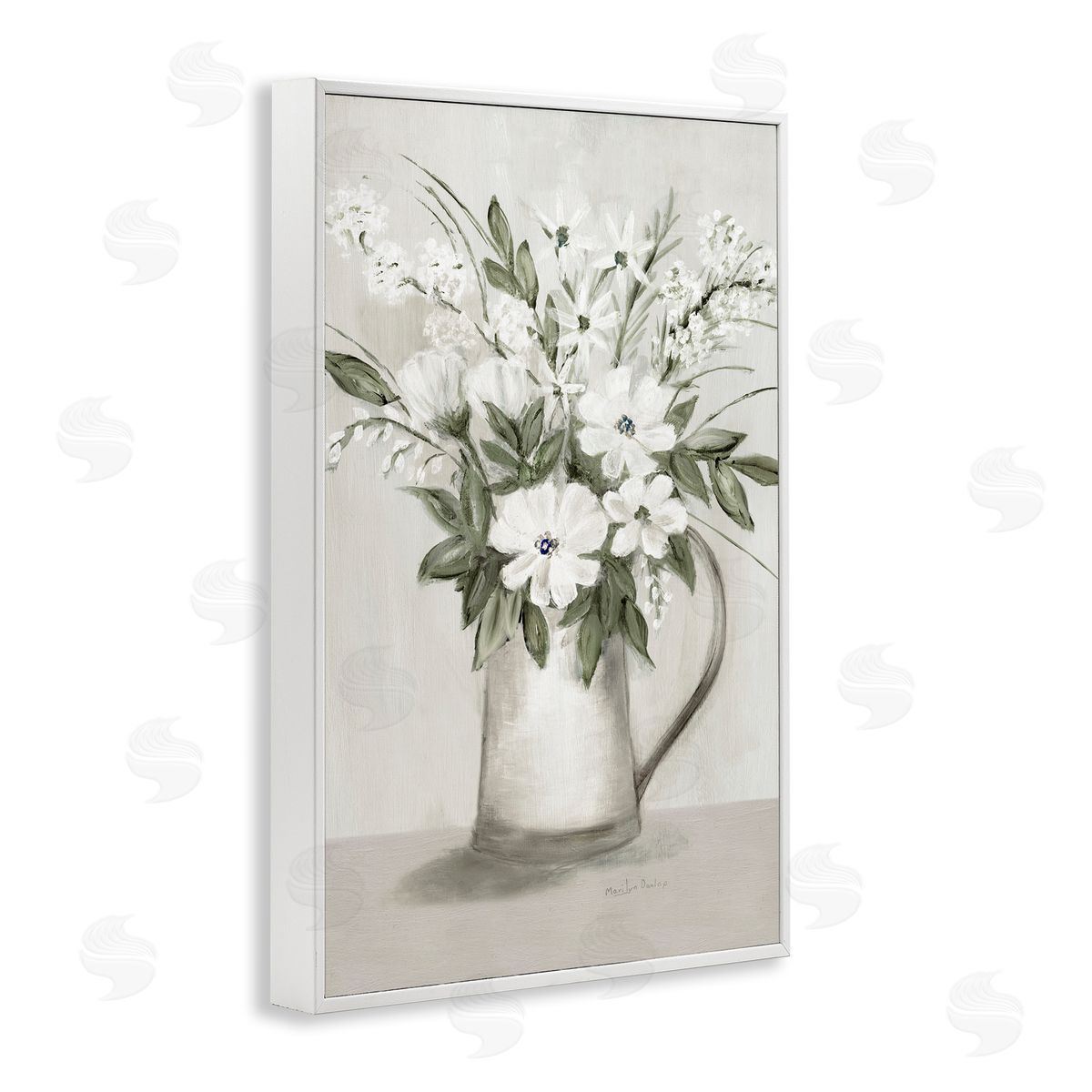 Country Pitcher Bouquet White Frame Print Wall Art, Home Decor by Marilyn Dunlap