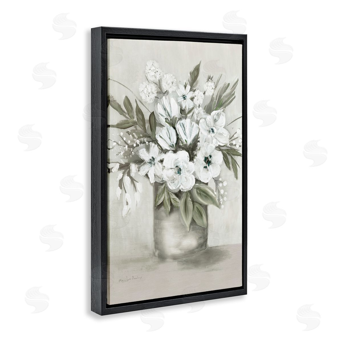 Mixed White Flowers Black Floating Frame Canvas Wall Art, Home Decor by Marilyn Dunlap