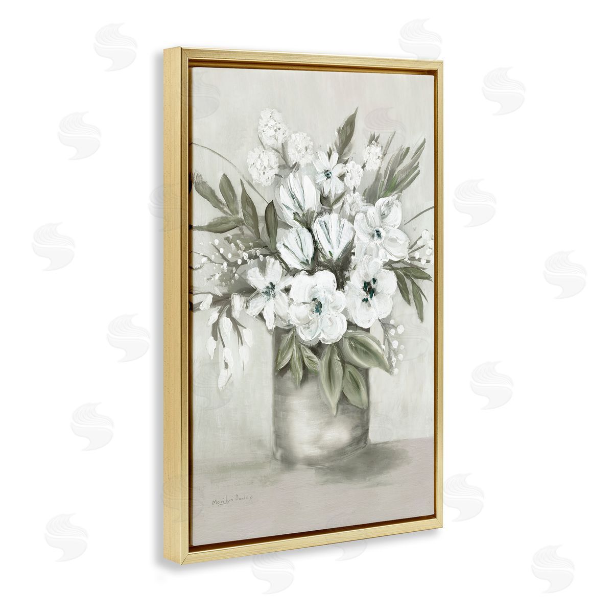 Mixed White Flowers Gold Floating Frame Canvas Wall Art, Home Decor by Marilyn Dunlap