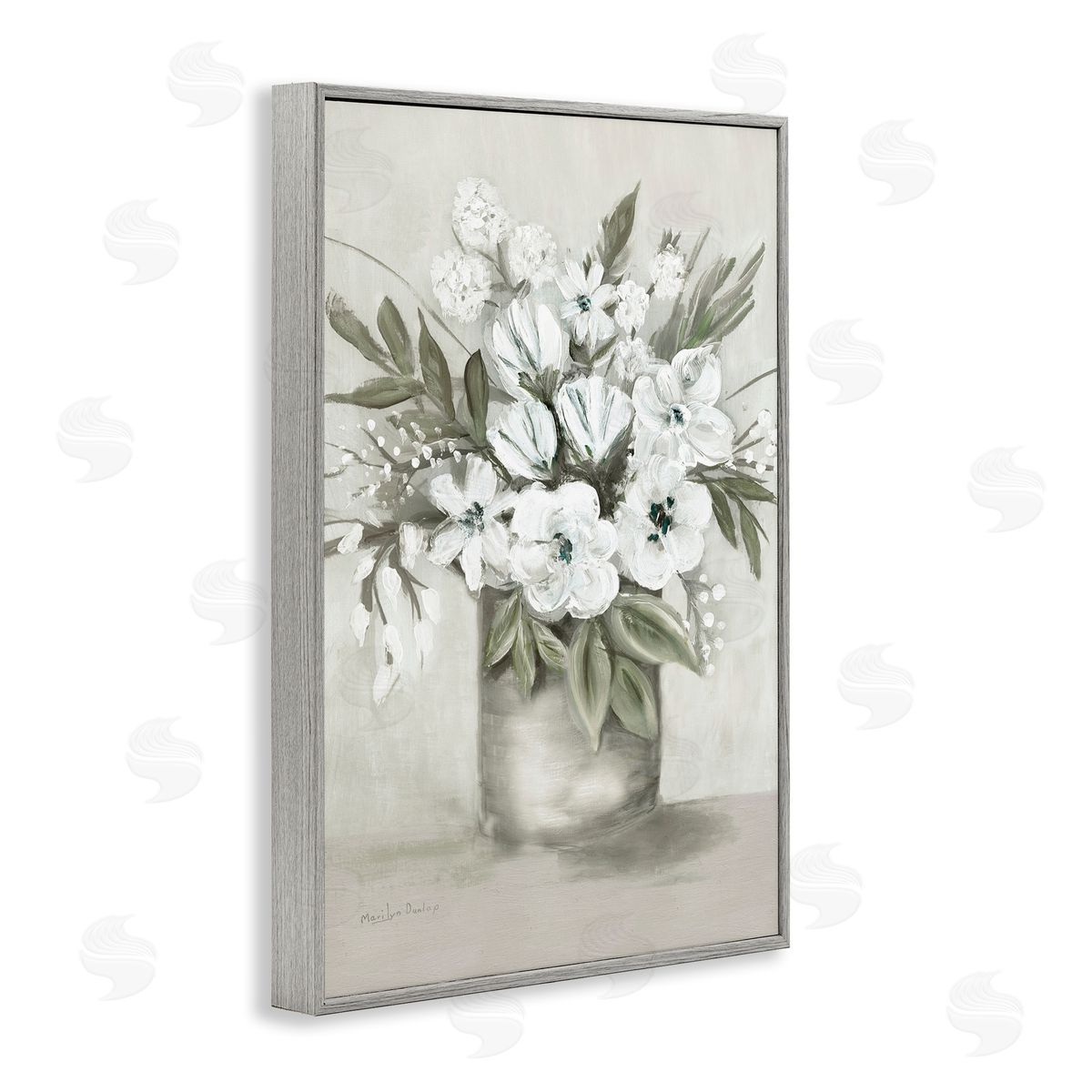Mixed White Flowers Grey Frame Print Wall Art, Home Decor by Marilyn Dunlap
