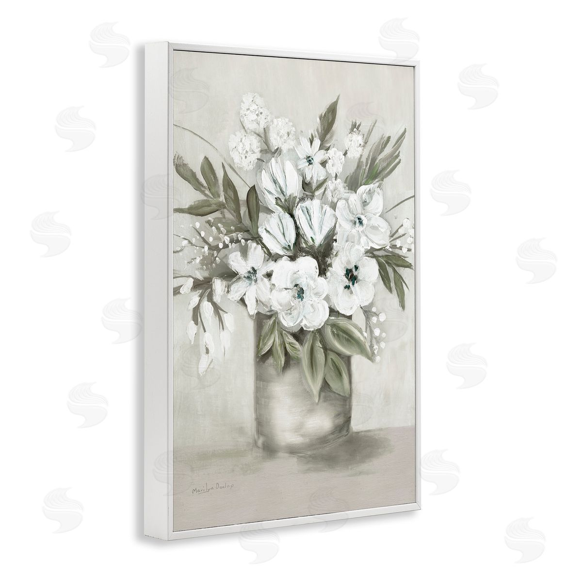 Mixed White Flowers White Frame Print Wall Art, Home Decor by Marilyn Dunlap