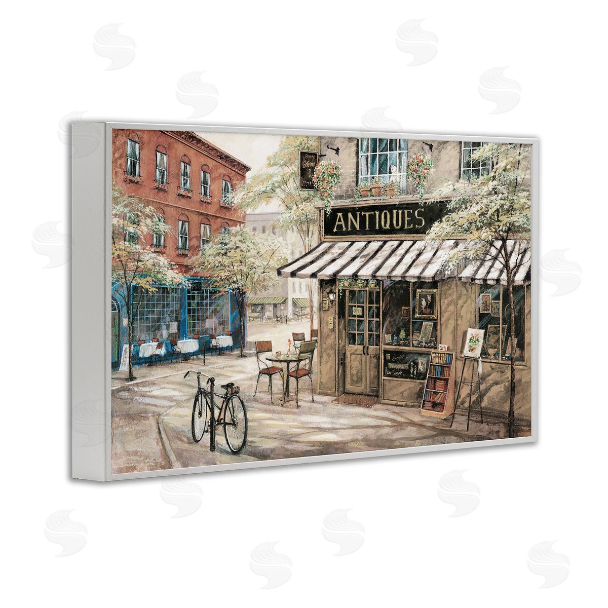 Cozy Town Antiques Shop White Frame Print Wall Art, Home Decor by Ruane Manning