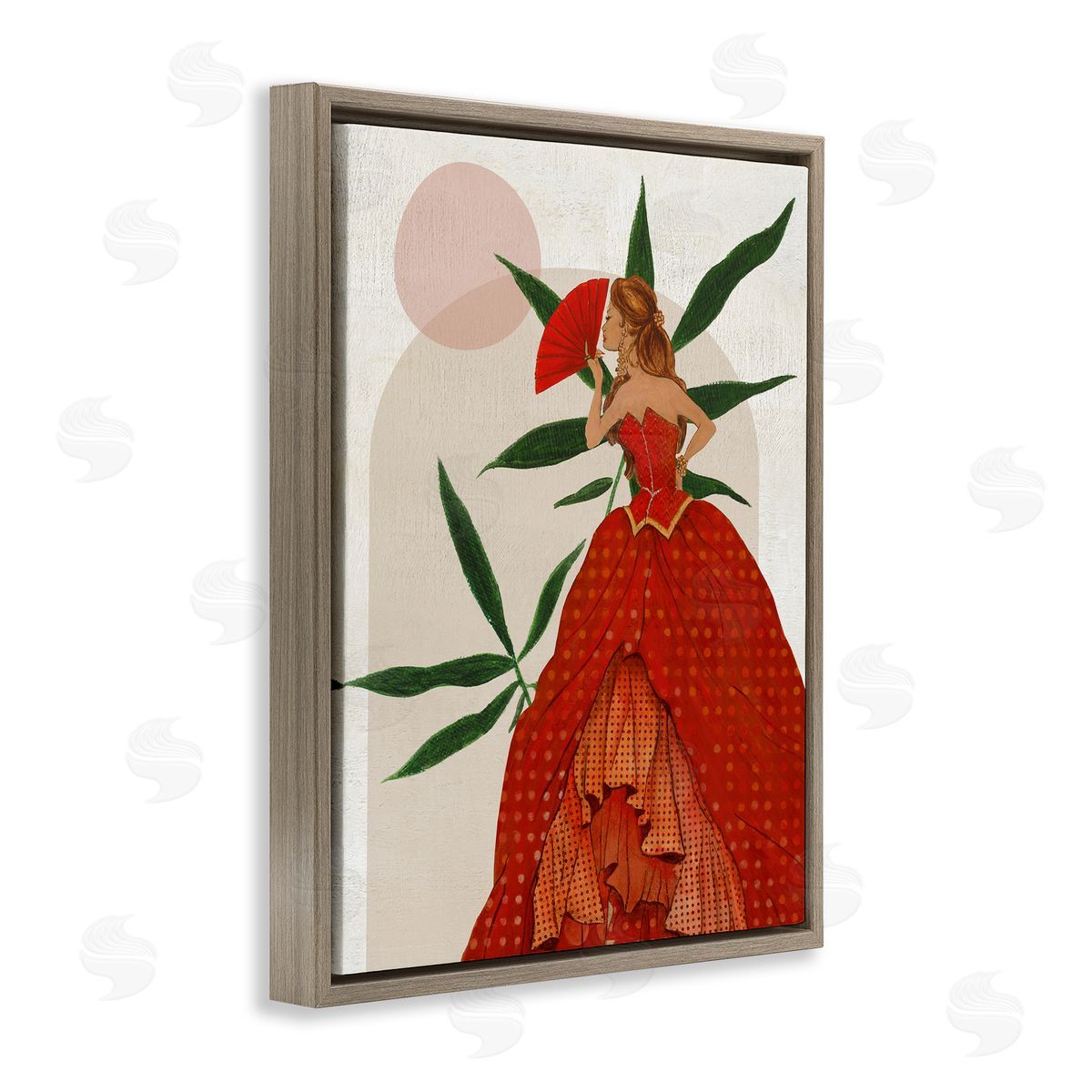 Modern Ball Gown Woman Brown Floating Frame Canvas Wall Art, Home Decor by Janet Tava