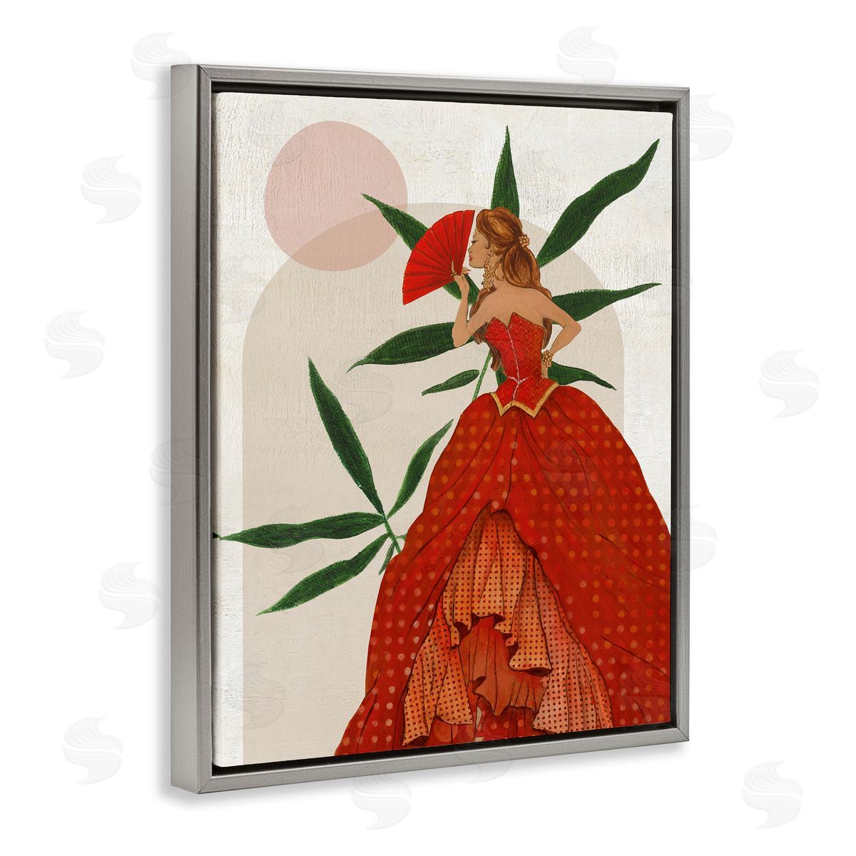 Modern Ball Gown Woman Grey Floating Frame Canvas Wall Art, Home Decor by Janet Tava