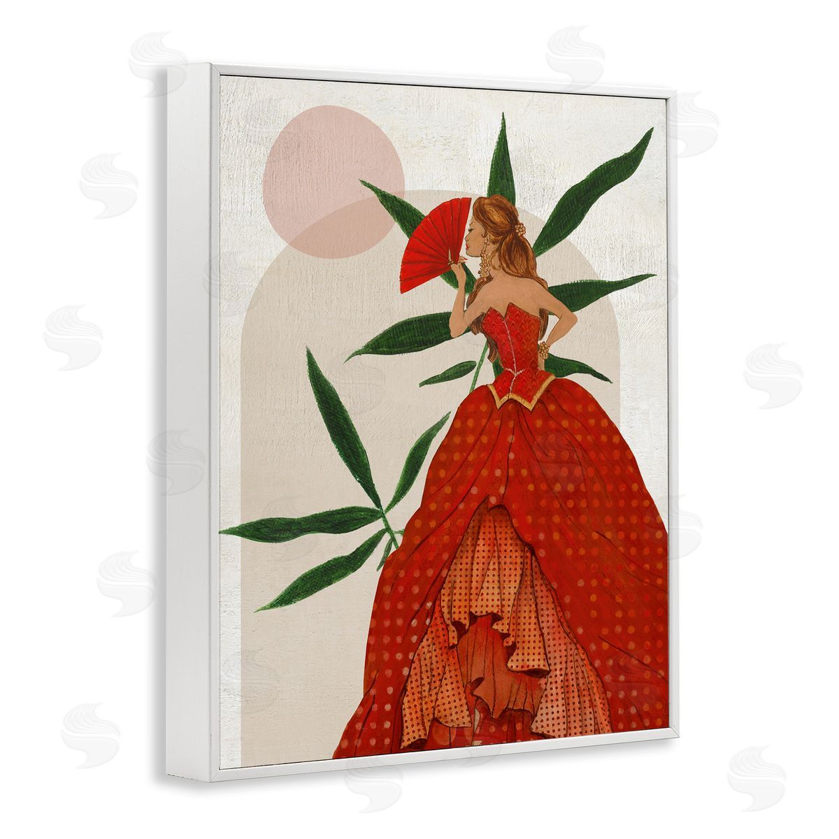 Modern Ball Gown Woman White Frame Print Wall Art, Home Decor by Janet Tava