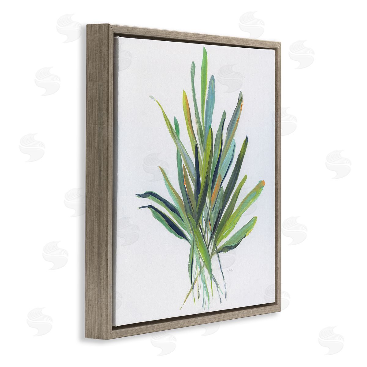 Plant Leaf Sprigs Brown Floating Frame Canvas Wall Art, Home Decor by Sally Swatland