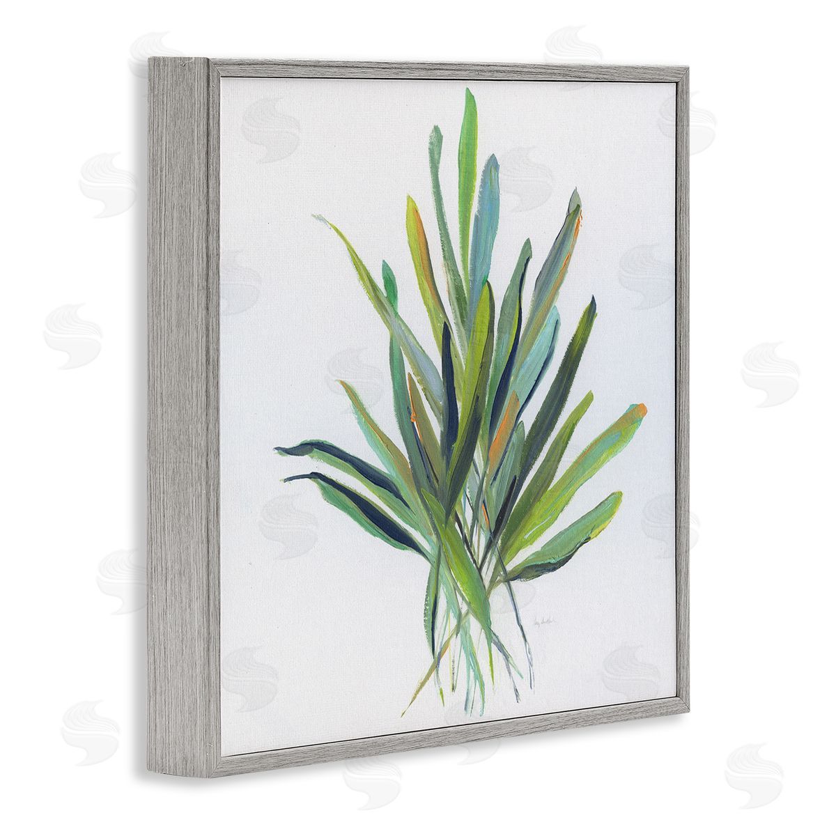 Plant Leaf Sprigs Grey Frame Print Wall Art, Home Decor by Sally Swatland