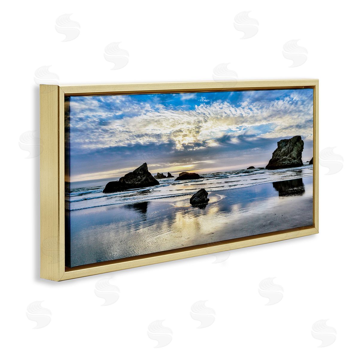 Rocks Protruding on Beach Gold Floating Frame Canvas Wall Art, Home Decor by Danita Delimont