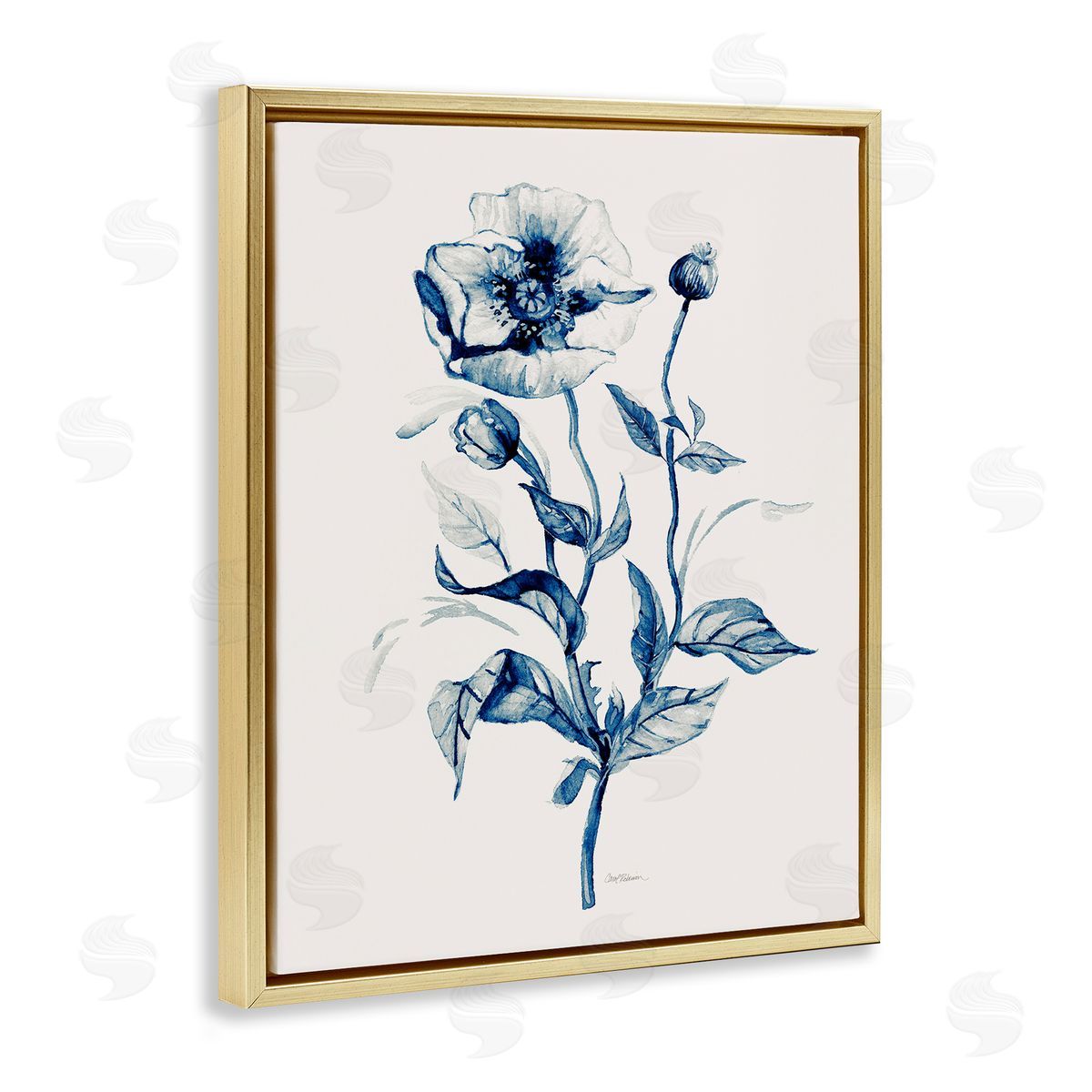 Vintage Budding Florals Gold Floating Frame Canvas Wall Art, Home Decor by Carol Robinson