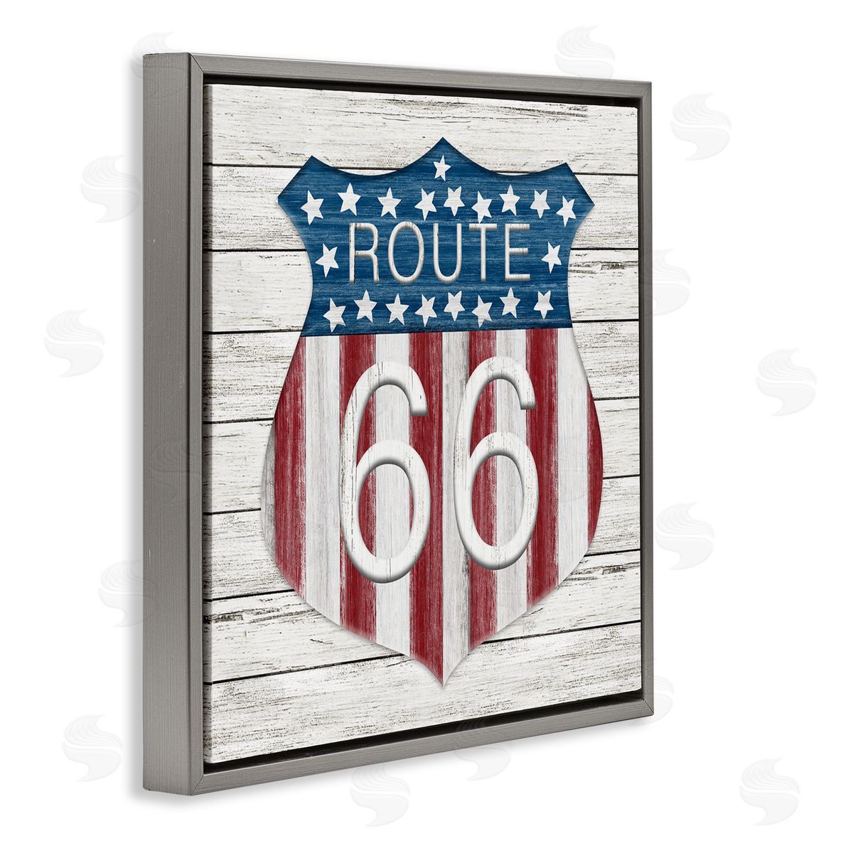 Rustic Route 66 Grey Floating Frame Canvas Wall Art, Home Decor by Natalie Carpentieri