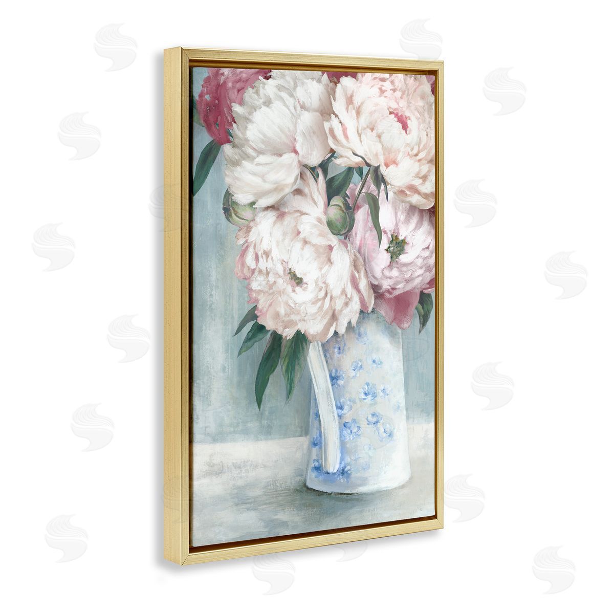 Peony Blossom Vase Gold Floating Frame Canvas Wall Art, Home Decor by Alex Black