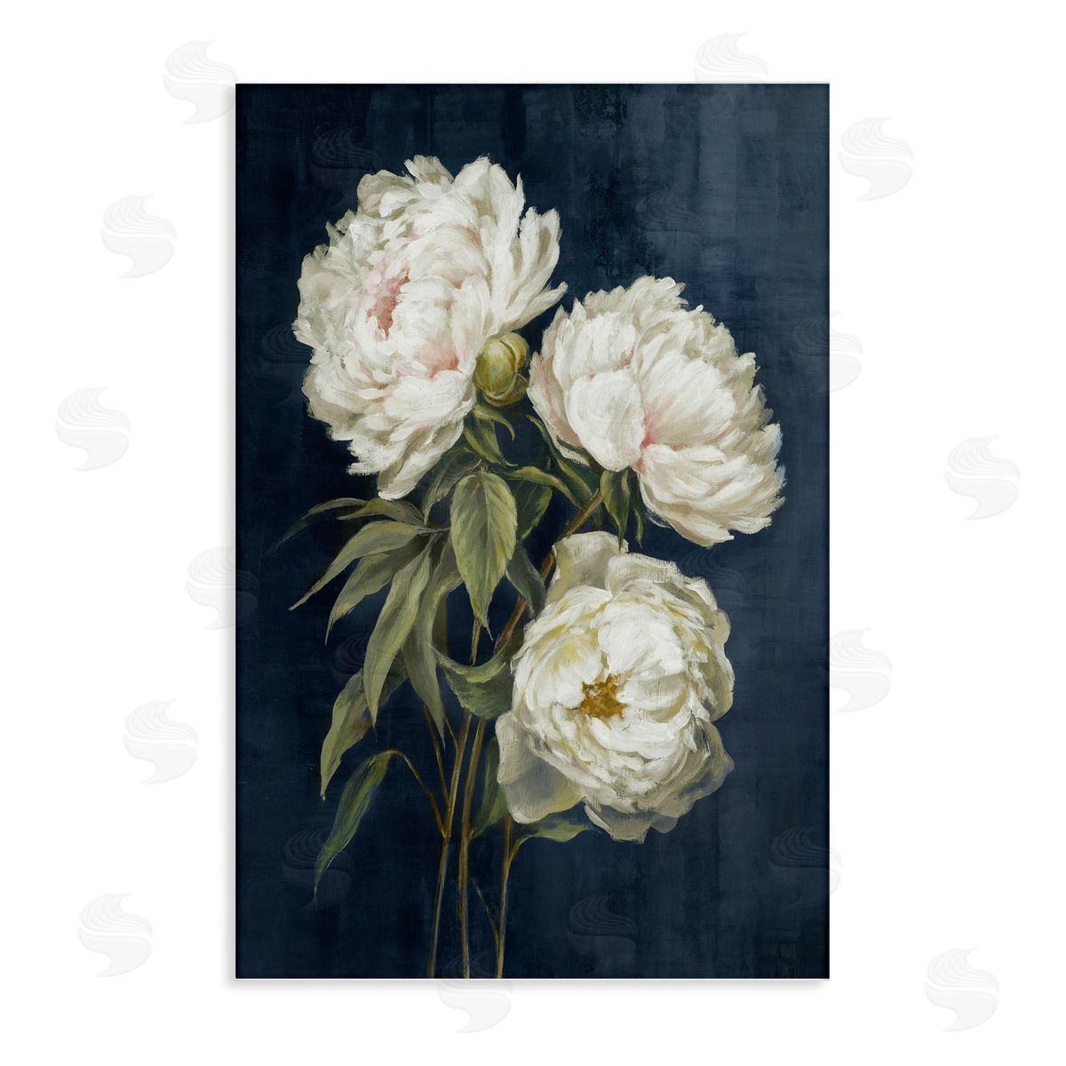 White Blossoms on Blue Canvas Wall Art, Home Decor by Alex Black